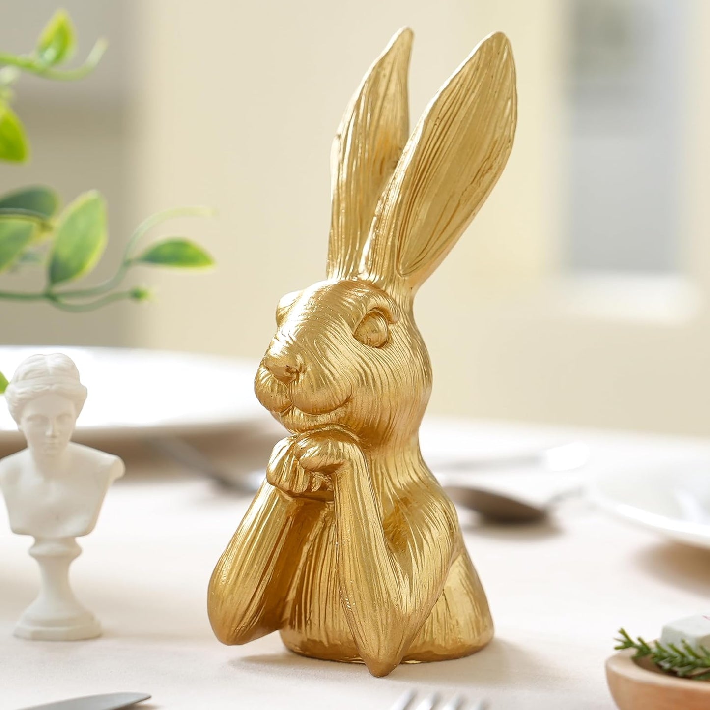 Resin Gold Bunny Decor Rabbit Figurines, Small Easter Bunny Figurine Set of 3, Easter Rabbit Statues for Spring Tabletop Decor