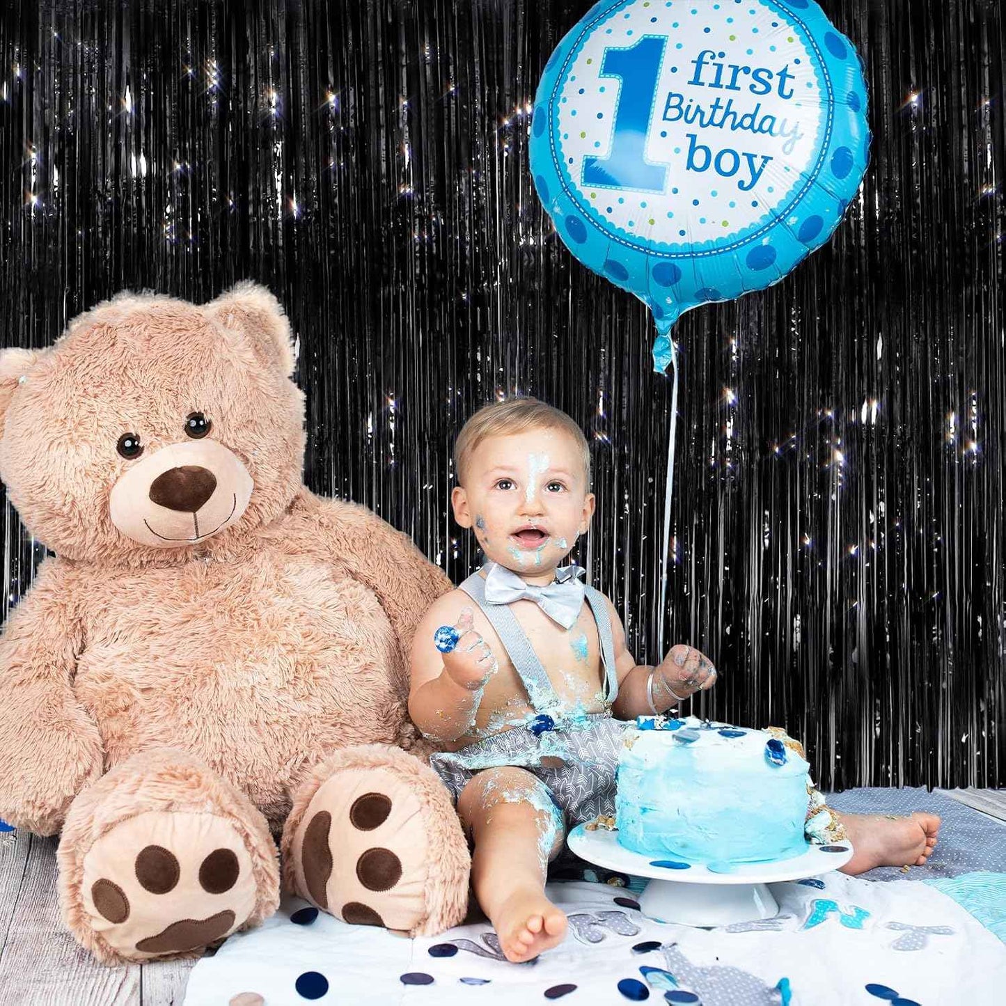 GCB 2Pack Black Metallic Tinsel Foil Fringe Curtains, Black Foil Curtain Backdrop, Photo Booth Props for Birthday Wedding Baby Shower Bachelorette Xmas Celebration Party Decorations Door Streamers