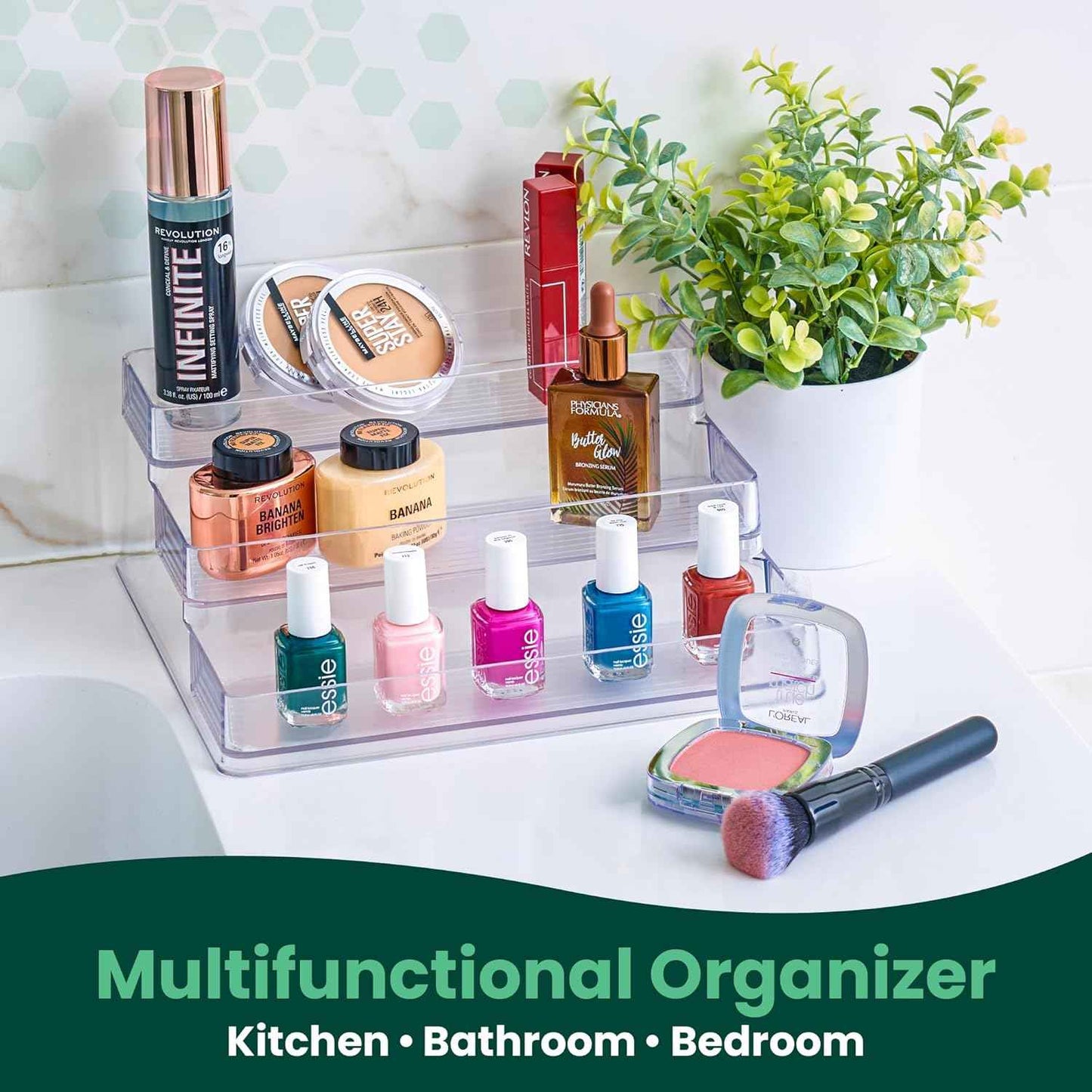 Oizeir Clear Spice Rack (2-Pack) – 3-Tier Acrylic Organizer for Cabinet – Deep Spice Shelf – 10.4 x 9.6 x 4 Inches – Holds Seasoning and Condiments