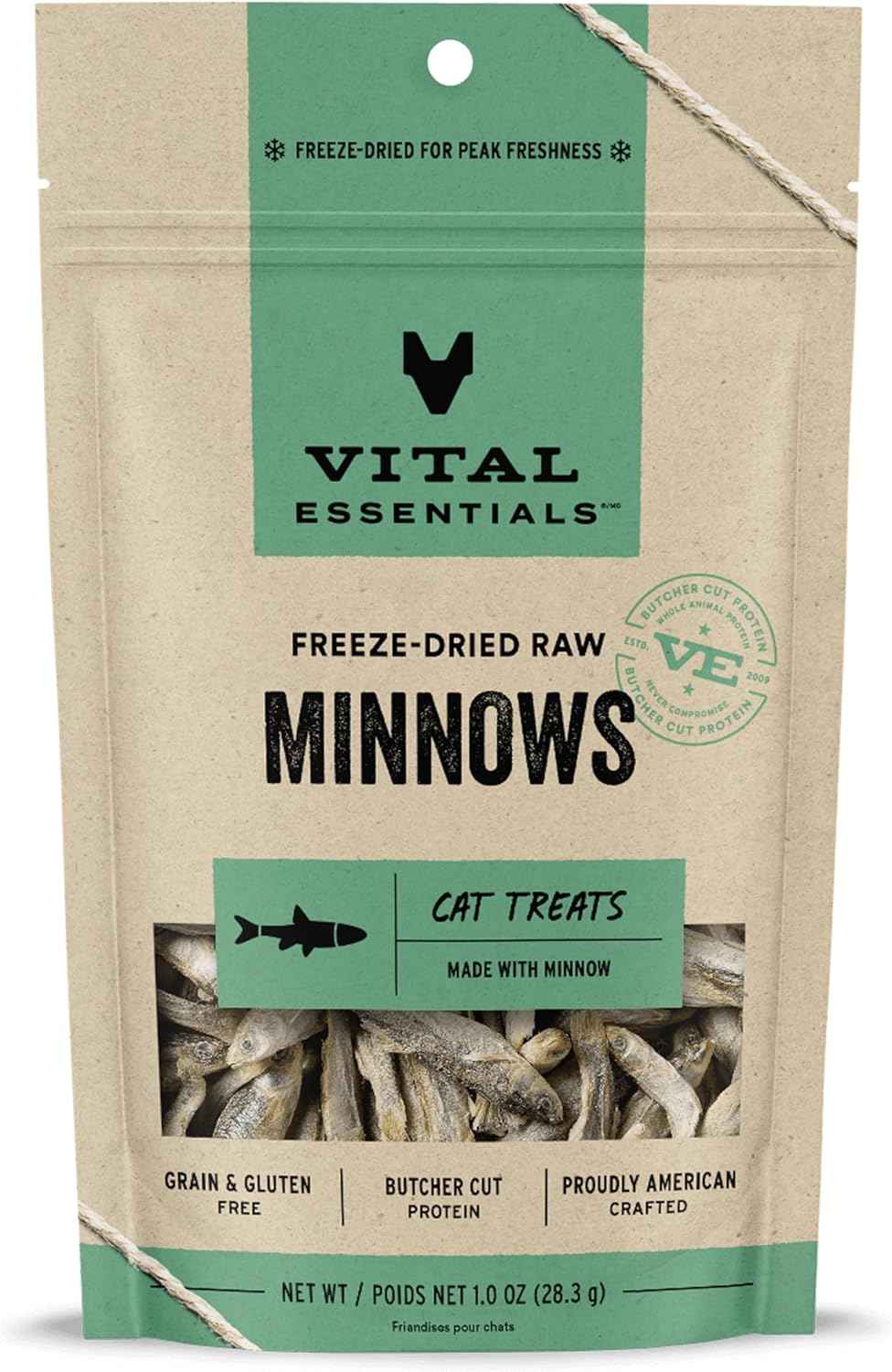 Vital Essentials Minnows Cat Treats, 0.5 oz | Freeze-Dried Raw | Single Ingredient | Grain Free, Gluten Free, Filler Free