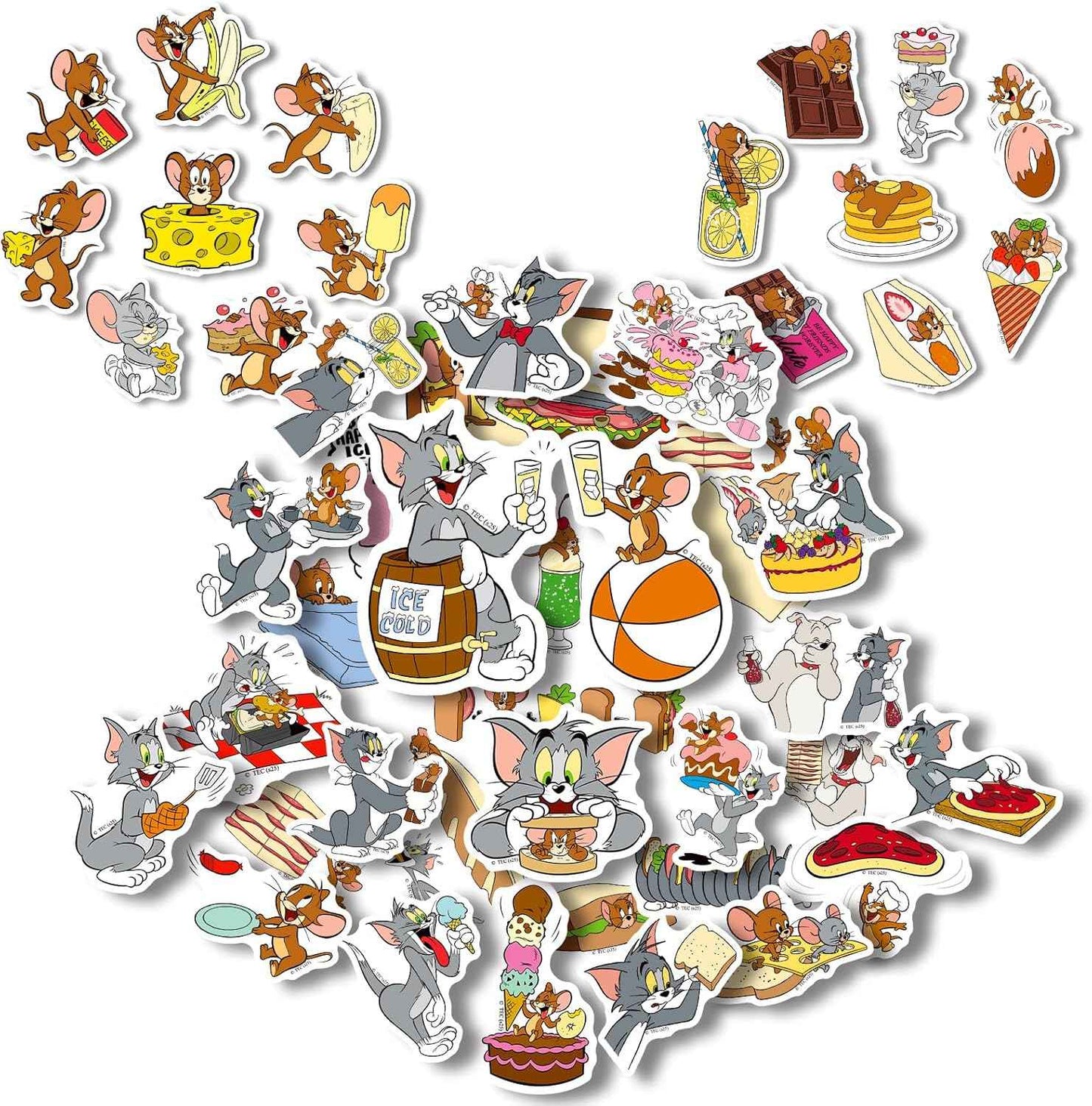 Cat and Mouse Stickers for Water Bottle, Waterproof Stickers Pack Best Friends Theme Scrapbooking Decals for Laptop, Tablet, Skateboard, Indoor/Outdoor for Teens Kids (50pcs)