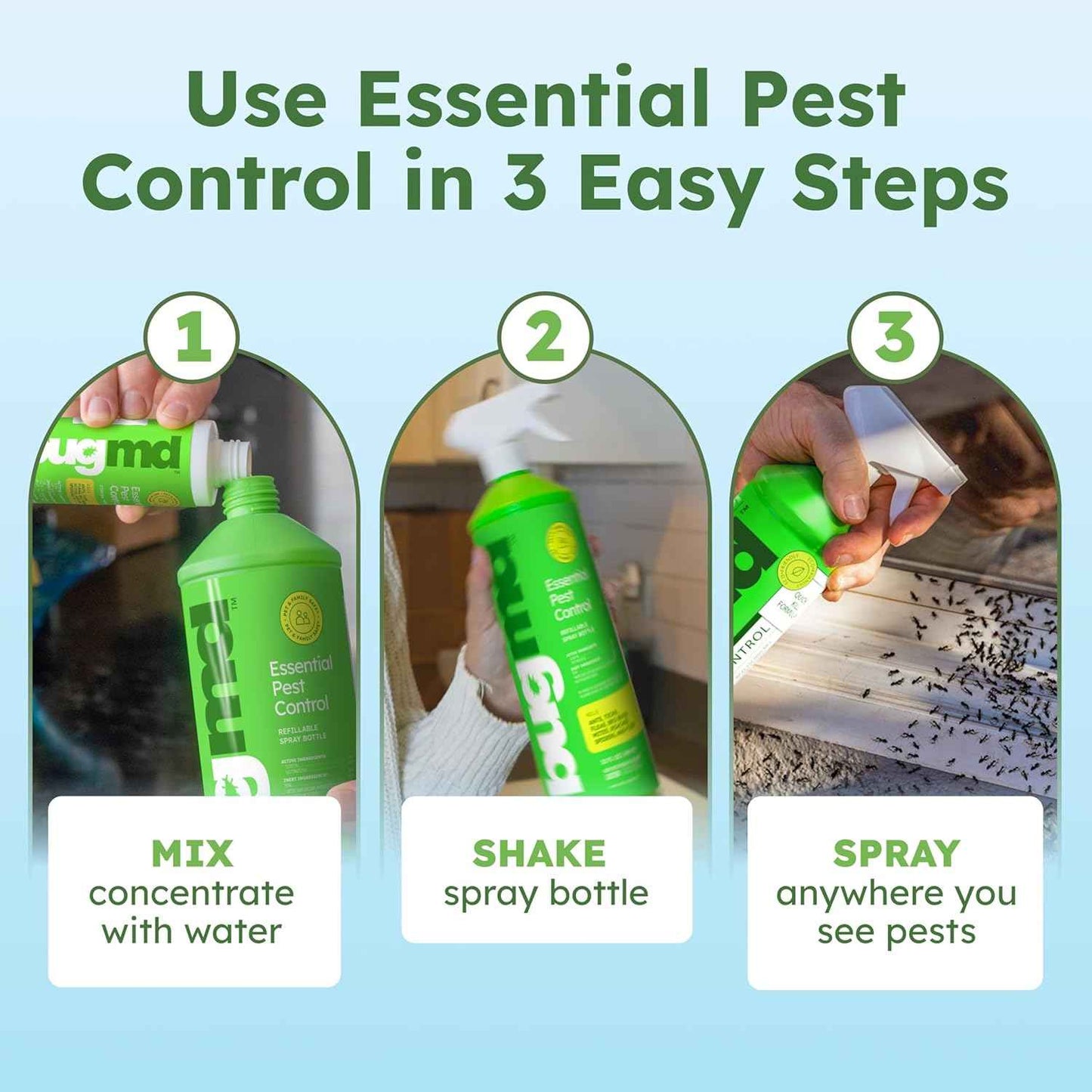 BugMD Ant Killer & Bug Spray Concentrate - Indoor Cockroach and Roach Killer, Spider Spray for Home, Fly and Insect Defense, Essential Oils, Plant-Powered, Eco-Friendly Pest Control - 3.7 Oz