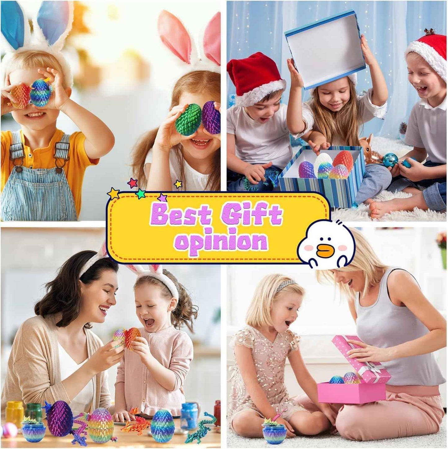 3D Printed Dragon Eggs with Dragon Inside – Fantasy Tabletop Decor, 3D Printing Toys for Kids & Adults – Unique Desktop Decoration & Collectible – Christmas Ornament & Stocking Stuffers (4 Pack)