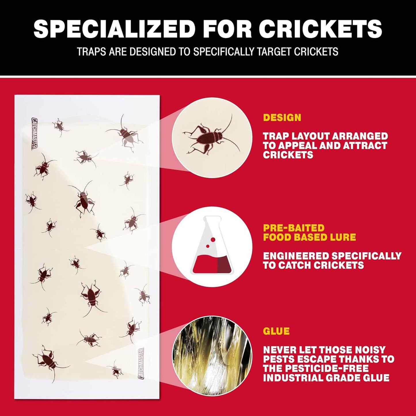 Catchmaster Cricket XL Giant Glue Boards 6-Pk, Adhesive Bug Catcher Cricket Traps Indoor, Sticky Trap for Inside Your Home, Bulk Insect Killer, Insect Traps for House & Garage, Pest Control for Home