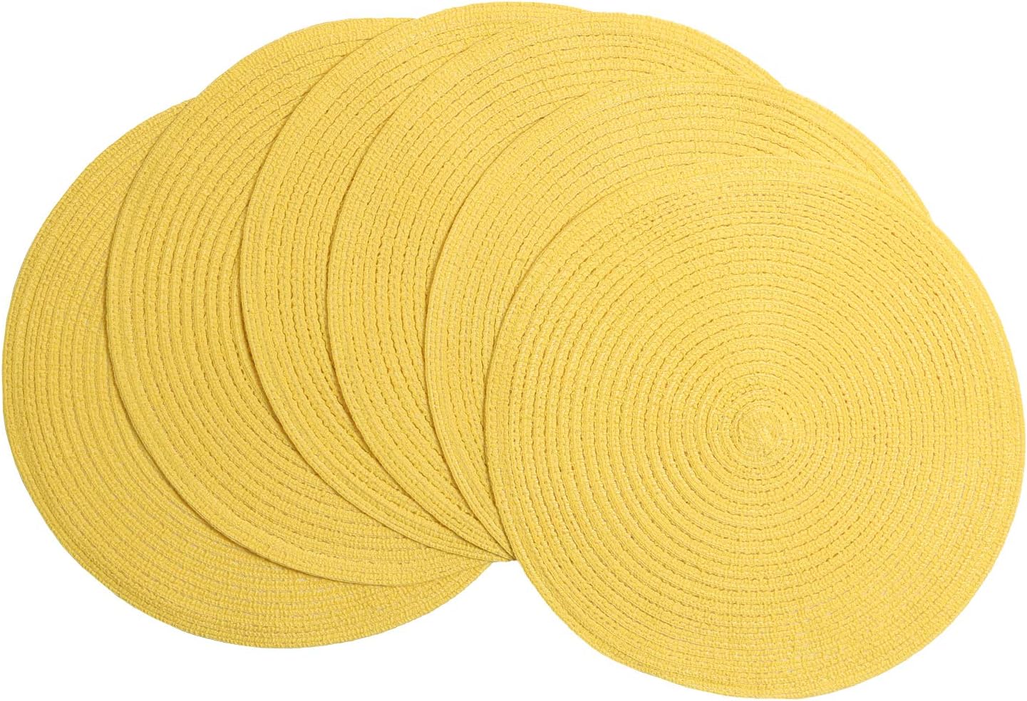 SHACOS 15 inch Round Braided Placemats Set of 6 Non Slip Heat Resistant Cotton Polyester Table Mats Washable Place Mats for Kitchen Dining Party Table Decor (Beige, 6)