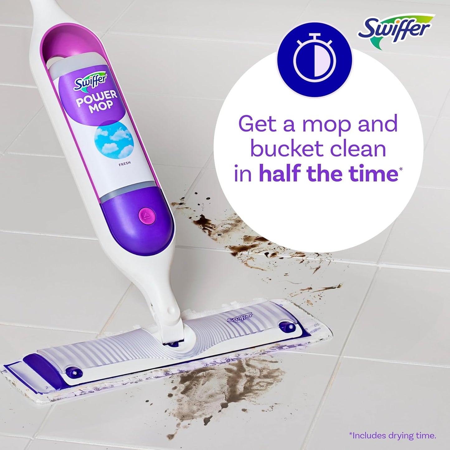 Swiffer PowerMop Multi-Surface Mop Kit for Floor Cleaning, Includes PowerMop, 2 Mopping Pad Refills, 1 Cleaning Solution with Fresh Scent and 2 Batteries - Rayz Mart