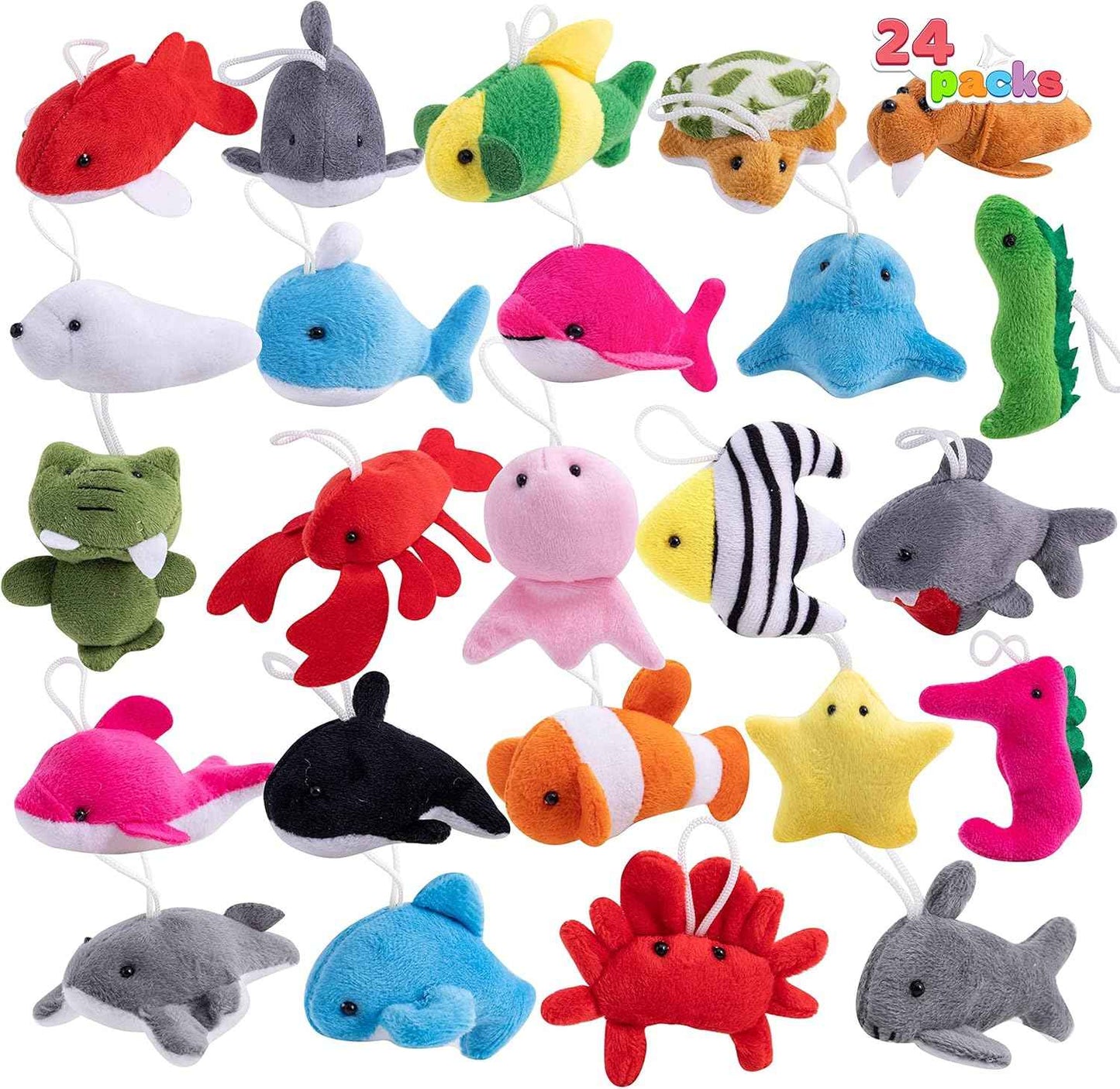JOYIN 24 Pack Mini Animal Plush Toy Assortment (24 Units 3" Each), Animals Keychain Decoration for Kids, Small Stuffed Animal Bulk for Kids, Carnival Prizes, School Gifts, Christmas Goodie Bags