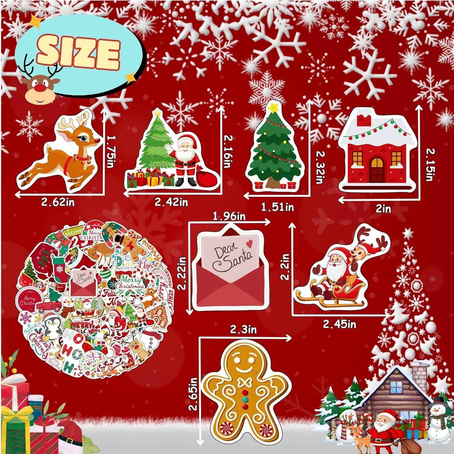 Christmas Stickers Christmas Decorations Party Supplies Party Favors Accessories Gift Idea For Boys Girls Kids Teens Adult Family Celebration Christmas Tree Santa Claus Reindeer Winter Snow Xmas Décor