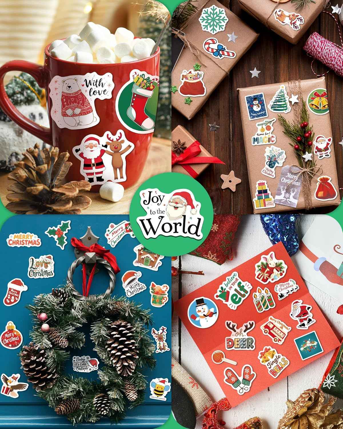 300 PCS Christmas Stickers for Kids, Christmas Party Favors Stocking Stuffers Vinyl Water Bottles Stickers Crafts Gifts for Classroom Students Holiday Sticker for Kids Teens Adults