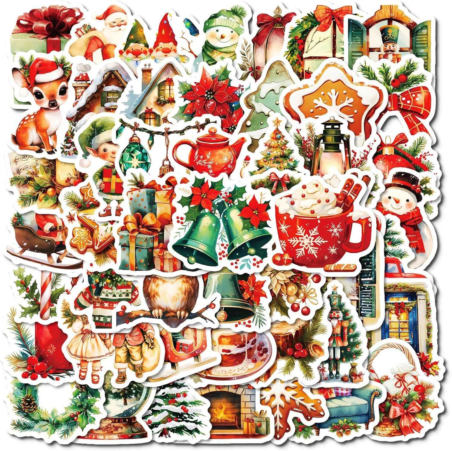 50 PCS Christmas Theme Stickers, Waterproof Xmas Holiday Party Stickers, Kids and Youth Decals for Scrapbook,Xmas Party Favorite (Christmas-01)