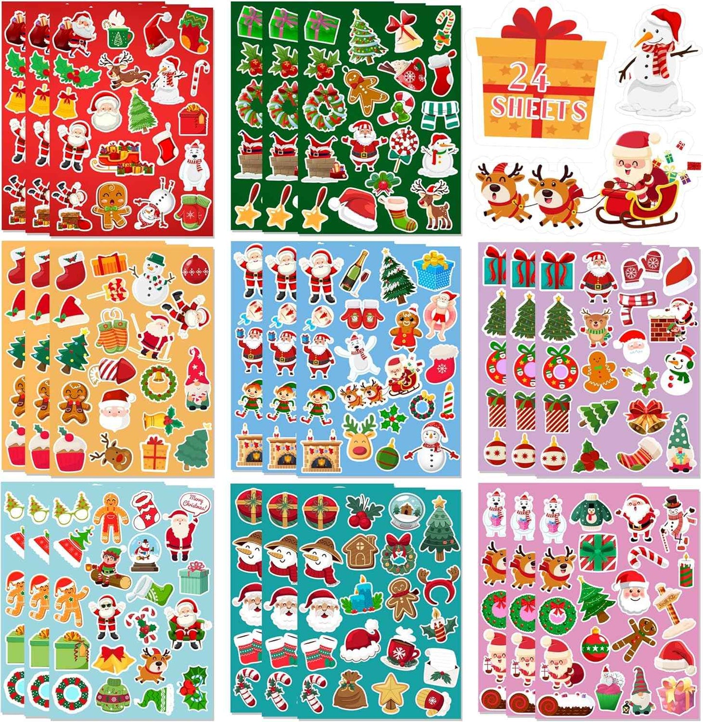 Christmas Stickers - Stocking Stuffers for Kids - 24 Sheets 480Pcs Christmas Gifts for Kids - Xmas Gifts Xmas Party Supplies, Party Favors for Boys and Girls Ages 3 4 5 6 7 8