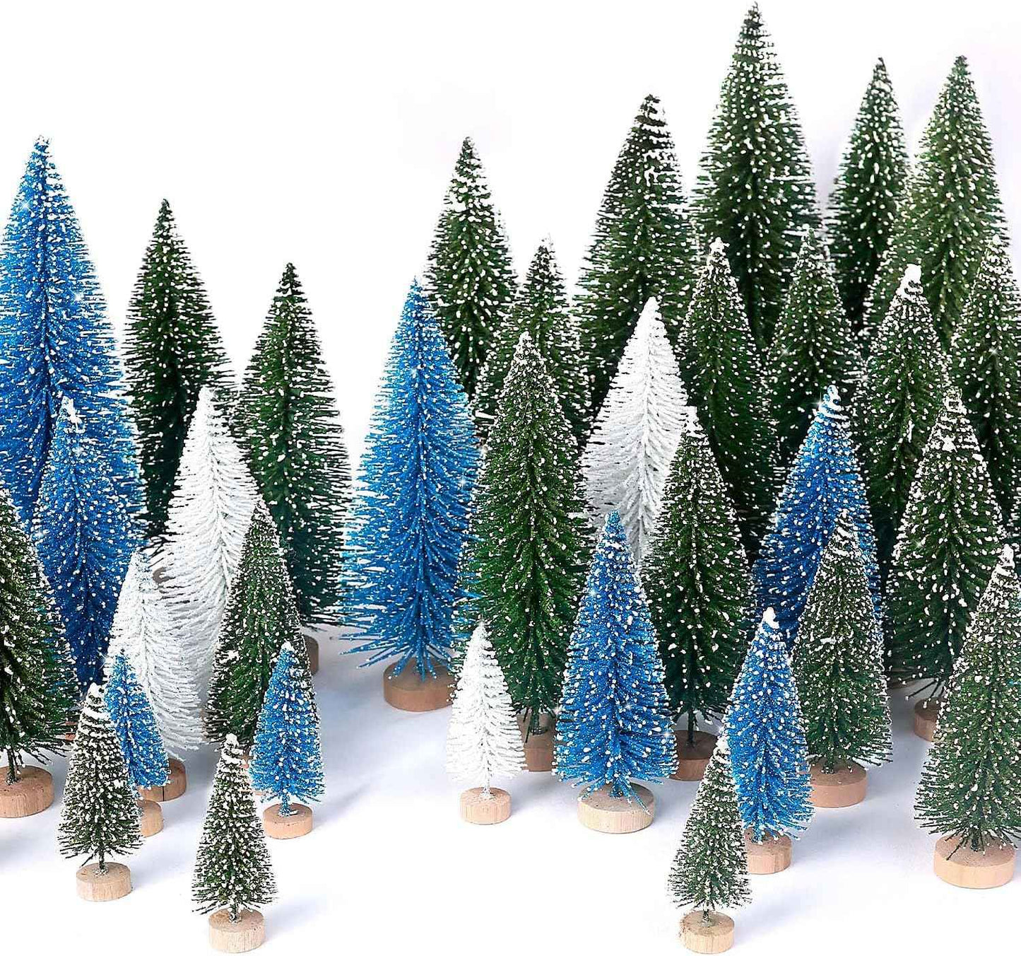 30Pcs Christmas Decorations Mini Christmas Trees, Artificial Christmas Tree Bottle Brush Trees with Wooden Base for Christmas Decor Christmas Party Home Table Craft