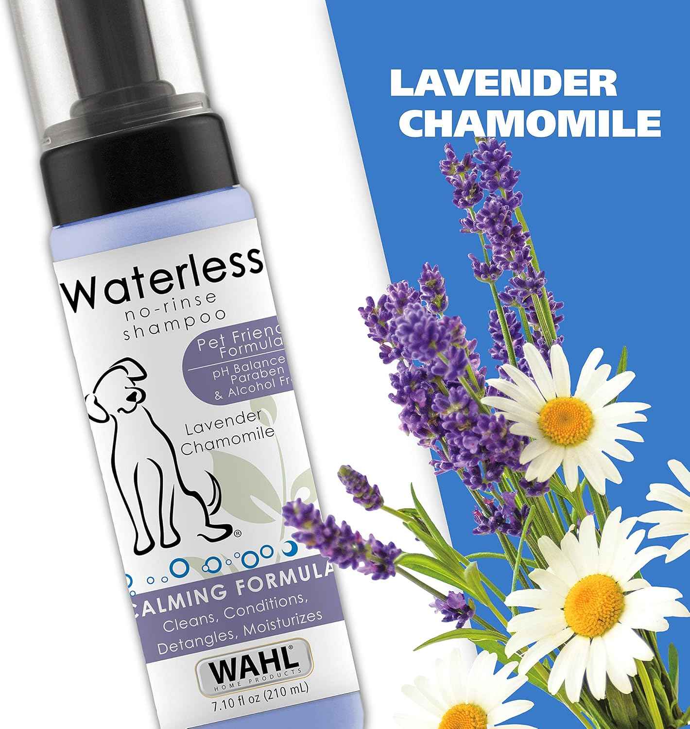 Wahl USA Pet Friendly Waterless No Rinse Shampoo for Animals – Lavender & Chamomile Scented - Cleaning, Conditioning, Detangling, & Moisturizing Shampoo for Dogs – 7.1 Oz - Model 820014A