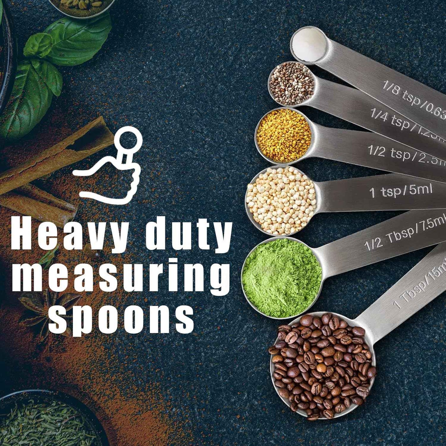 Measuring Spoons, Premium Heavy Duty 18/8 Stainless Steel Measuring Spoons Cups Set, Small Tablespoon with Metric and US Measurements, Set of 6 for Measuring Dry and Liquid Ingredients
