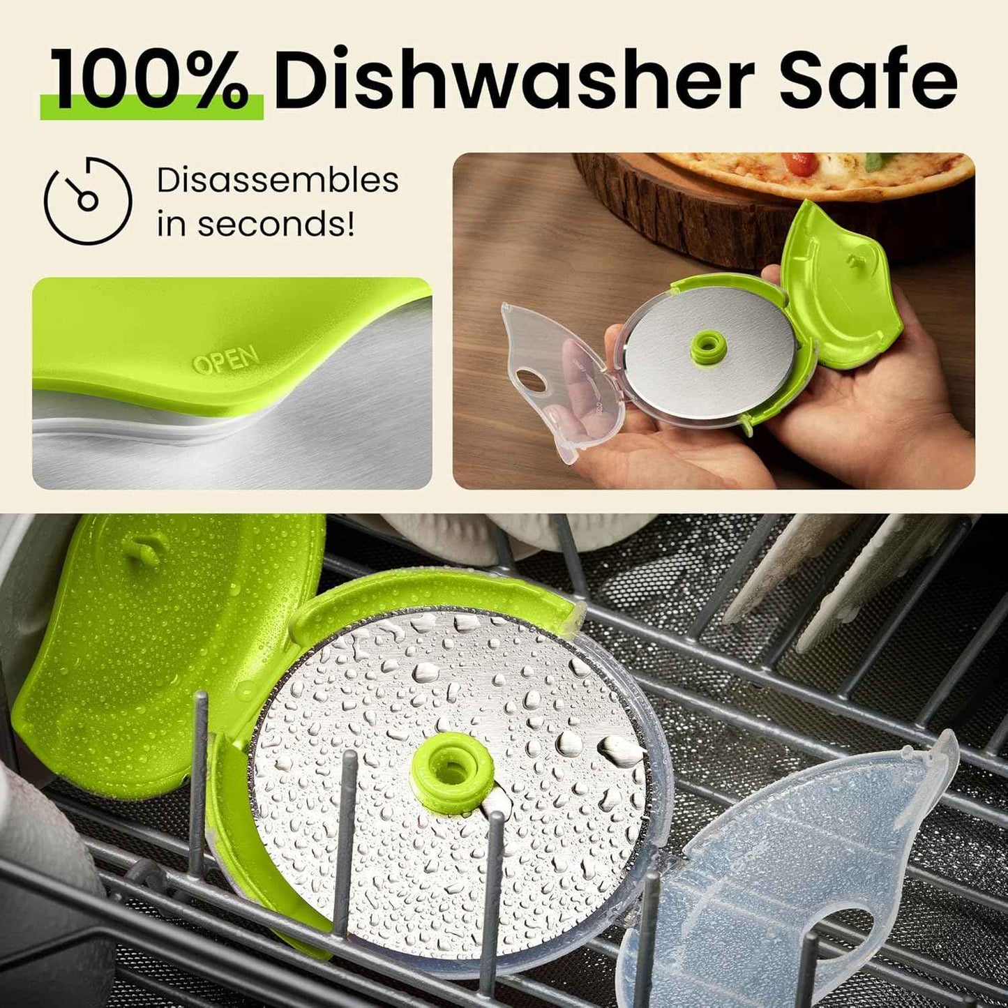 Kitchy Pizza Cutter Wheel with Protective Blade Cover, Ergonomic Pizza Slicer, Green