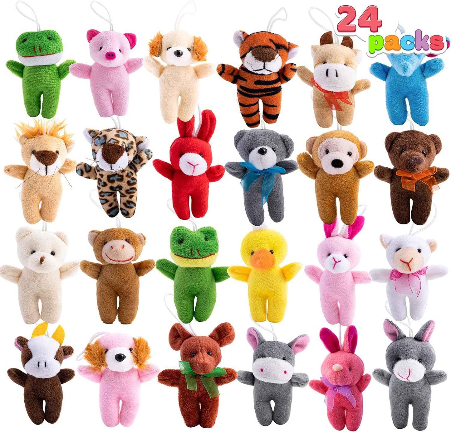 JOYIN 24 Pack Mini Animal Plush Toy Assortment (24 Units 3" Each), Animals Keychain Decoration for Kids, Small Stuffed Animal Bulk for Kids, Carnival Prizes, School Gifts, Christmas Goodie Bags