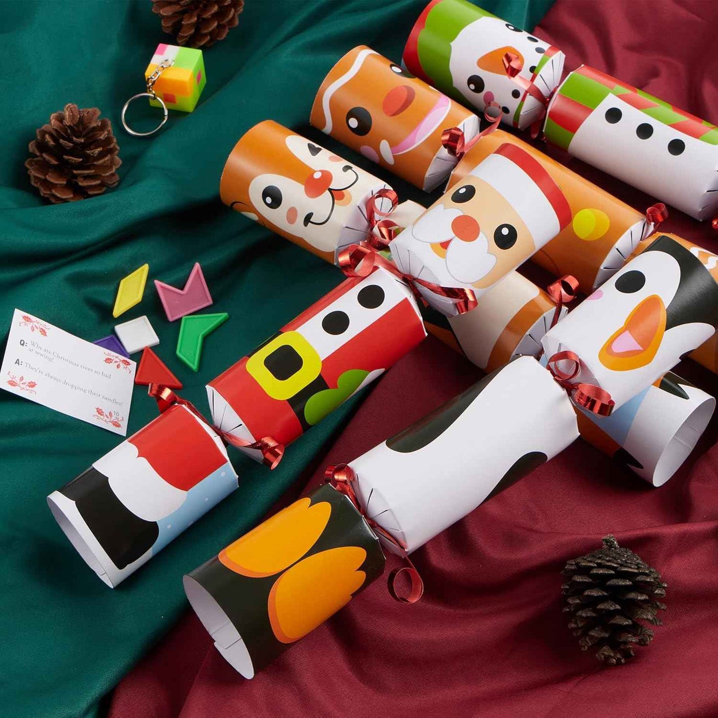 JOYIN 10 Pack Christmas Non-Snap Party Favor with Cute Characters, Includes Party Hat, Joke & Gift, Christmas Table Decorations for Holiday Dinner Traditions Supplies, Stocking Stuffers for Kids