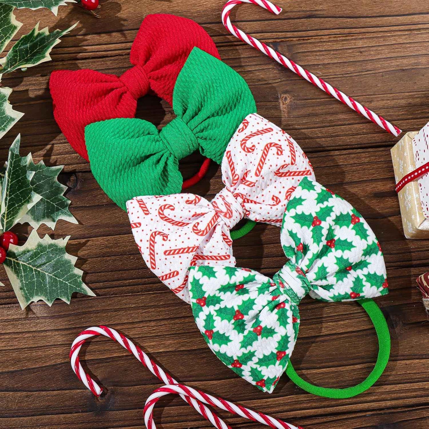 Christmas Baby Girl Bows Headbands Xmas Tree Headbands Candy Cane Hair Bow Elastic Nylon Hairbands Hair Accessories Newborn Infant Toddler