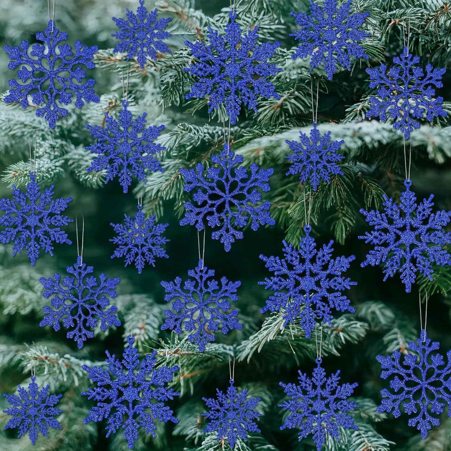 24PCS Snowflake Ornaments, Christmas White Snowflakes Tree Decorations, Plastic Glitter Snow Flakes Decorating Hanging, Xmas Tree Ornaments Indoor Ceiling Fireplace Winter Wonderland Decor