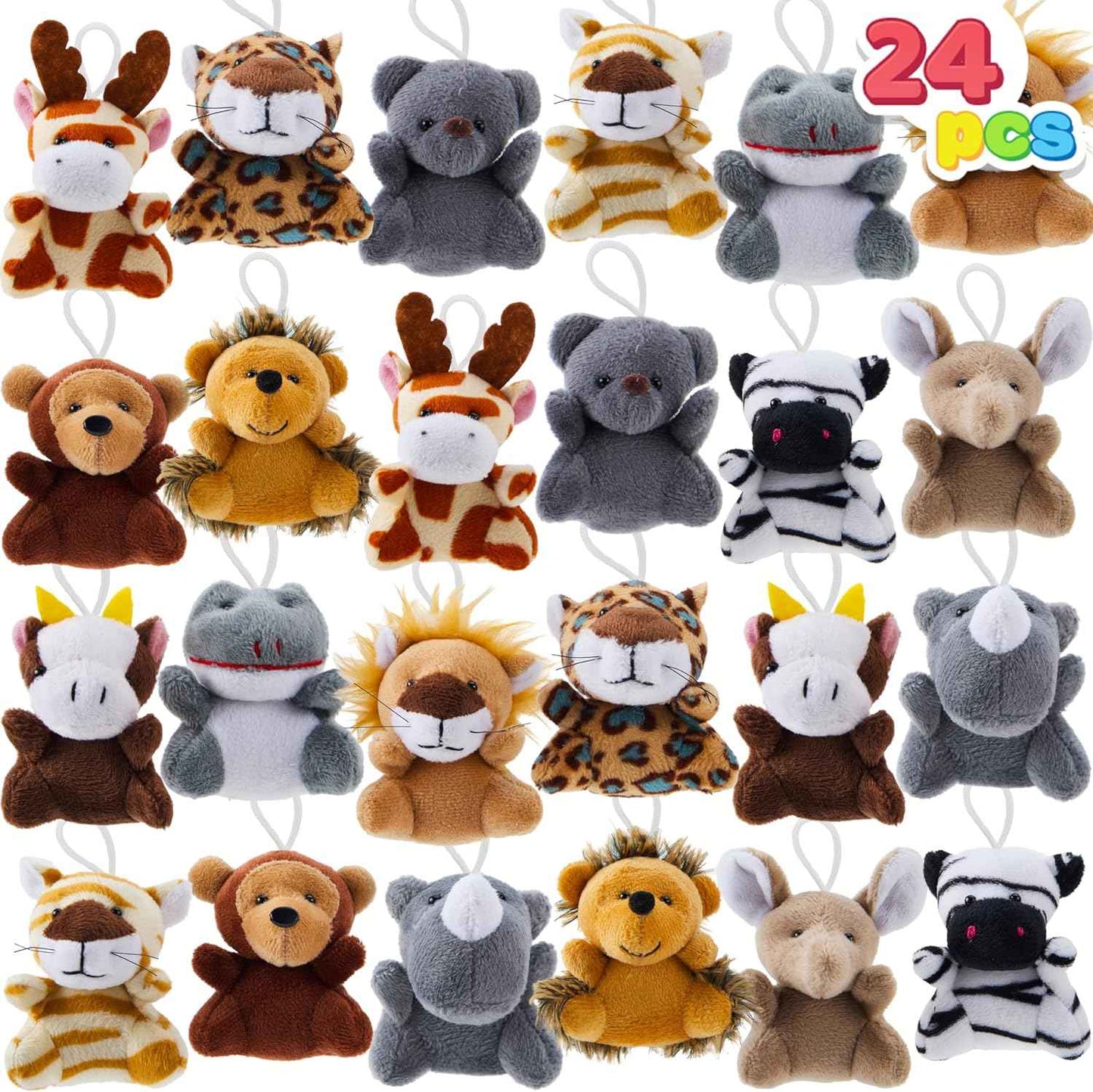 JOYIN 24 Pack Mini Animal Plush Toy Assortment (24 Units 3" Each), Animals Keychain Decoration for Kids, Small Stuffed Animal Bulk for Kids, Carnival Prizes, School Gifts, Christmas Goodie Bags