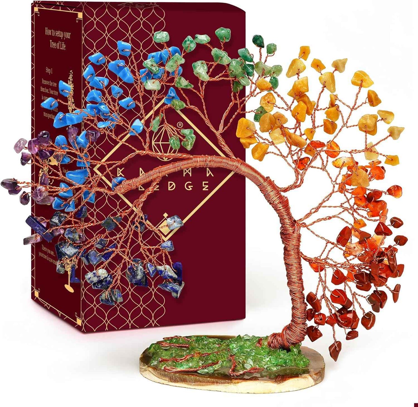 Crystal Tree of Life 7 Chakra Healing Crystals Trees for Home Decor, Office Desk Decor, Boho Decor, Handmade Bonsai Trees for Positive Energy, Money, Good Luck Birthday Gifts for Women, Mom