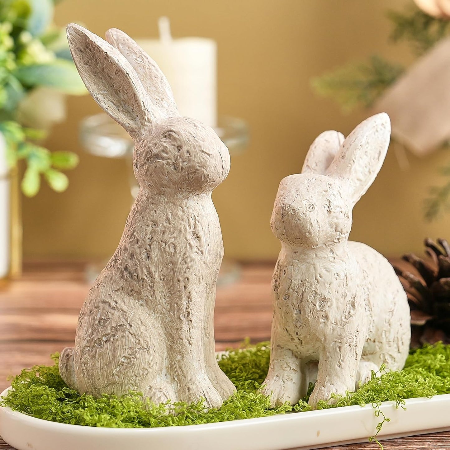Resin Gold Bunny Decor Rabbit Figurines, Small Easter Bunny Figurine Set of 3, Easter Rabbit Statues for Spring Tabletop Decor