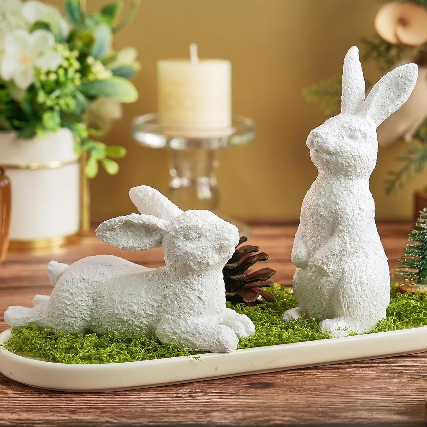 Resin Gold Bunny Decor Rabbit Figurines, Small Easter Bunny Figurine Set of 3, Easter Rabbit Statues for Spring Tabletop Decor