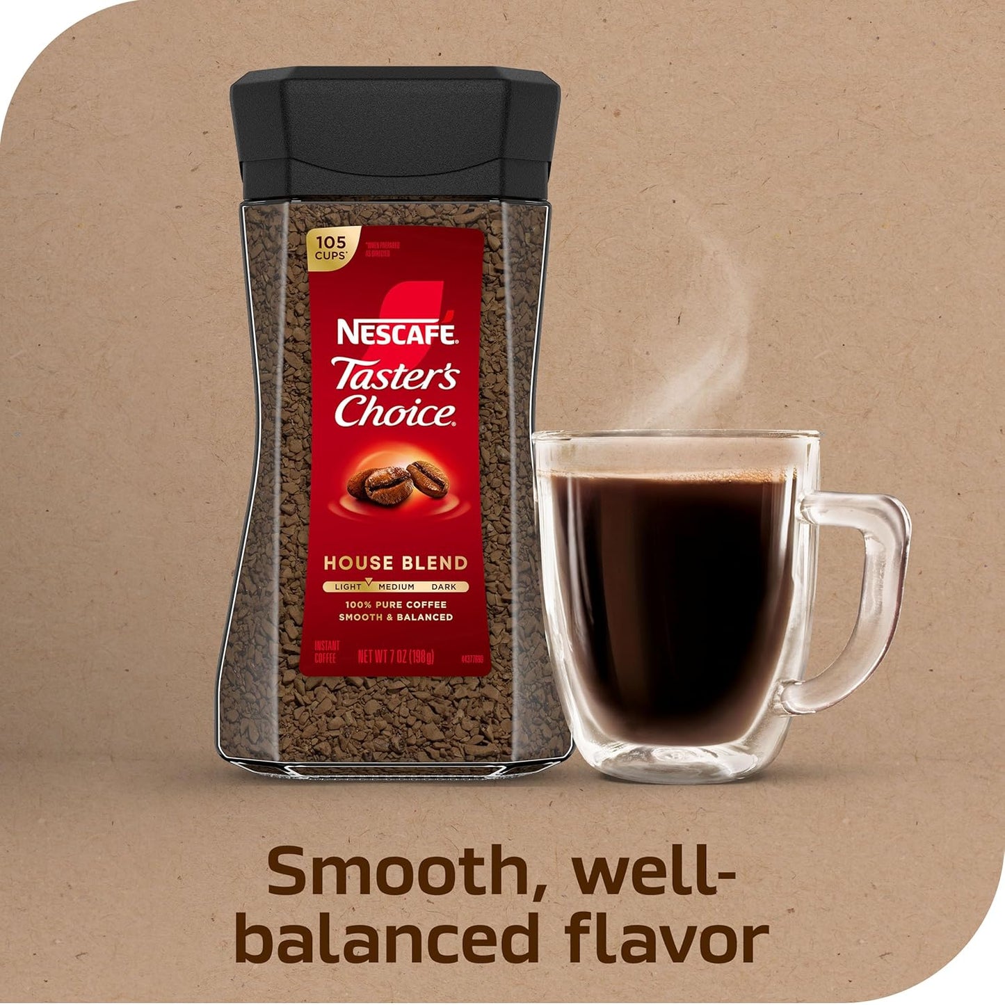 NESCAFÉ Taster's Choice Instant Coffee, Light Medium Roast, House Blend, 2 Jars (7 Oz Each)