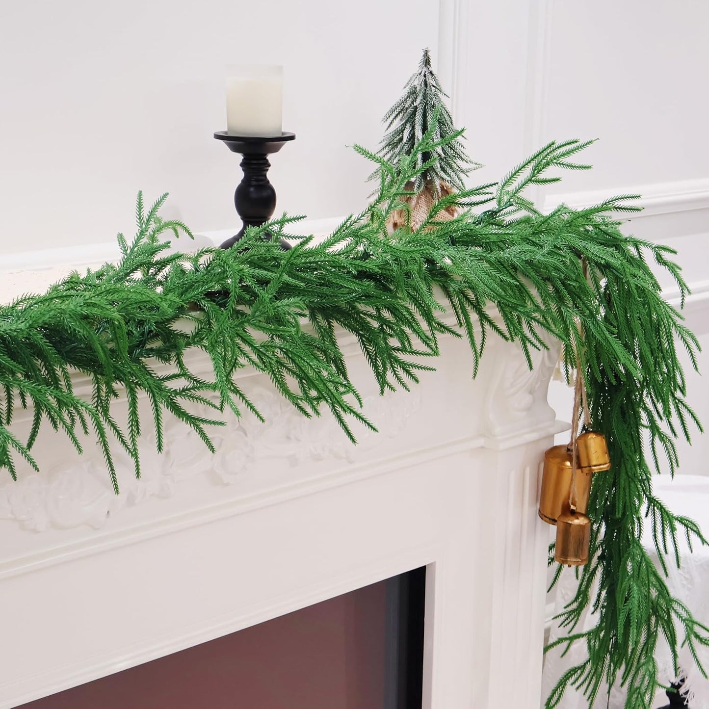 9FT Christmas Garlands Norfolk Pine Garland Real Touch Artificial Faux Greenery Garland for Holiday Indoor Outdoor Decor