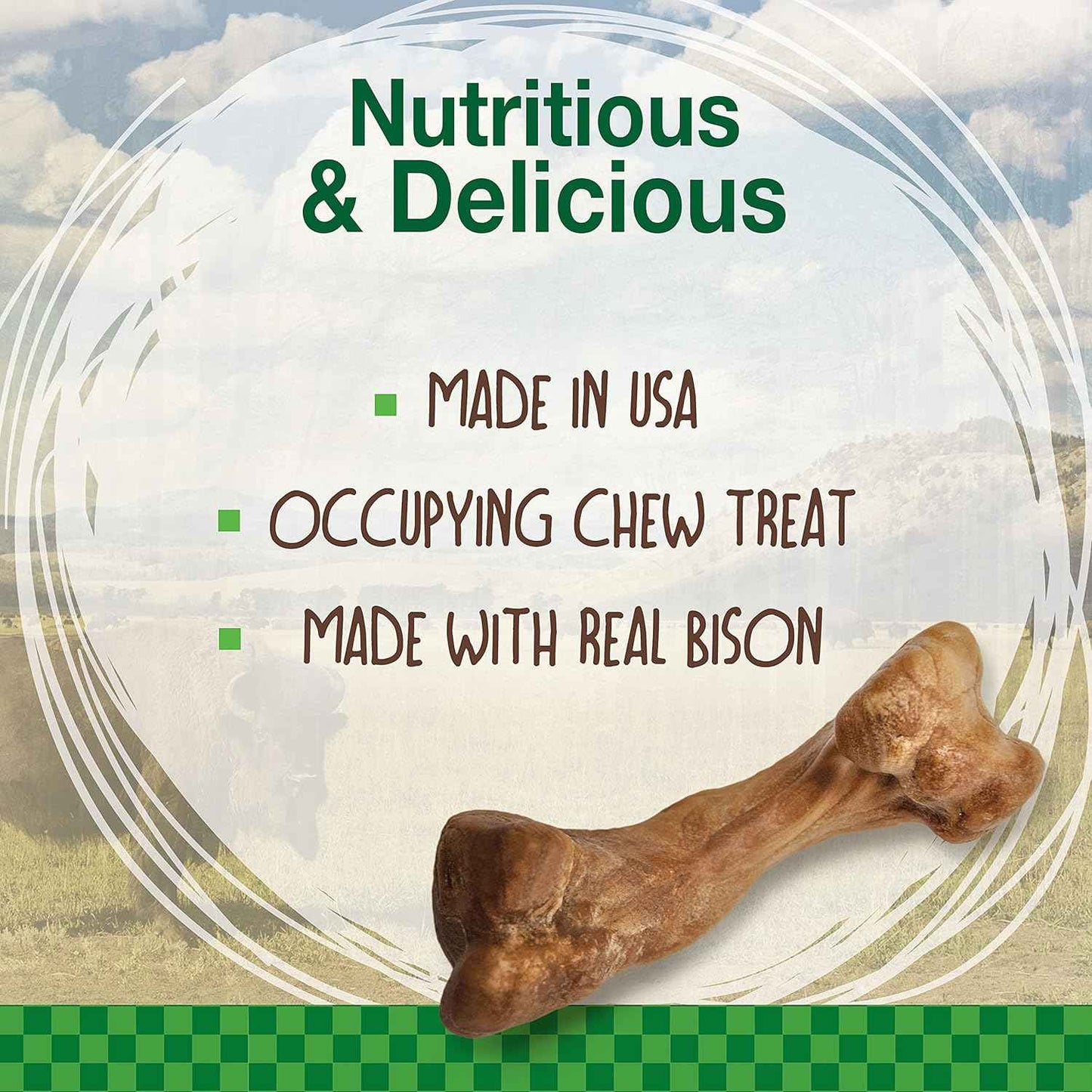 Nylabone Healthy Edibles WILD Natural Longer-Lasting Bison Flavor Bone Chew Treats for Dogs, Medium - Up to 35 lbs (2 Count)