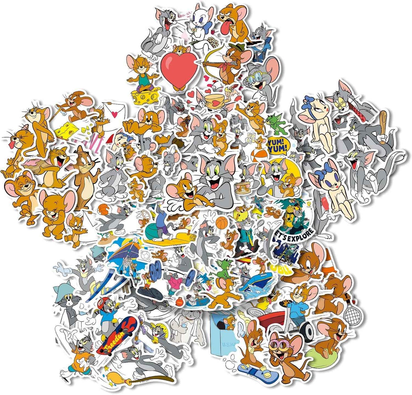 Cat and Mouse Stickers for Water Bottle, Waterproof Stickers Pack Best Friends Theme Scrapbooking Decals for Laptop, Tablet, Skateboard, Indoor/Outdoor for Teens Kids (50pcs)