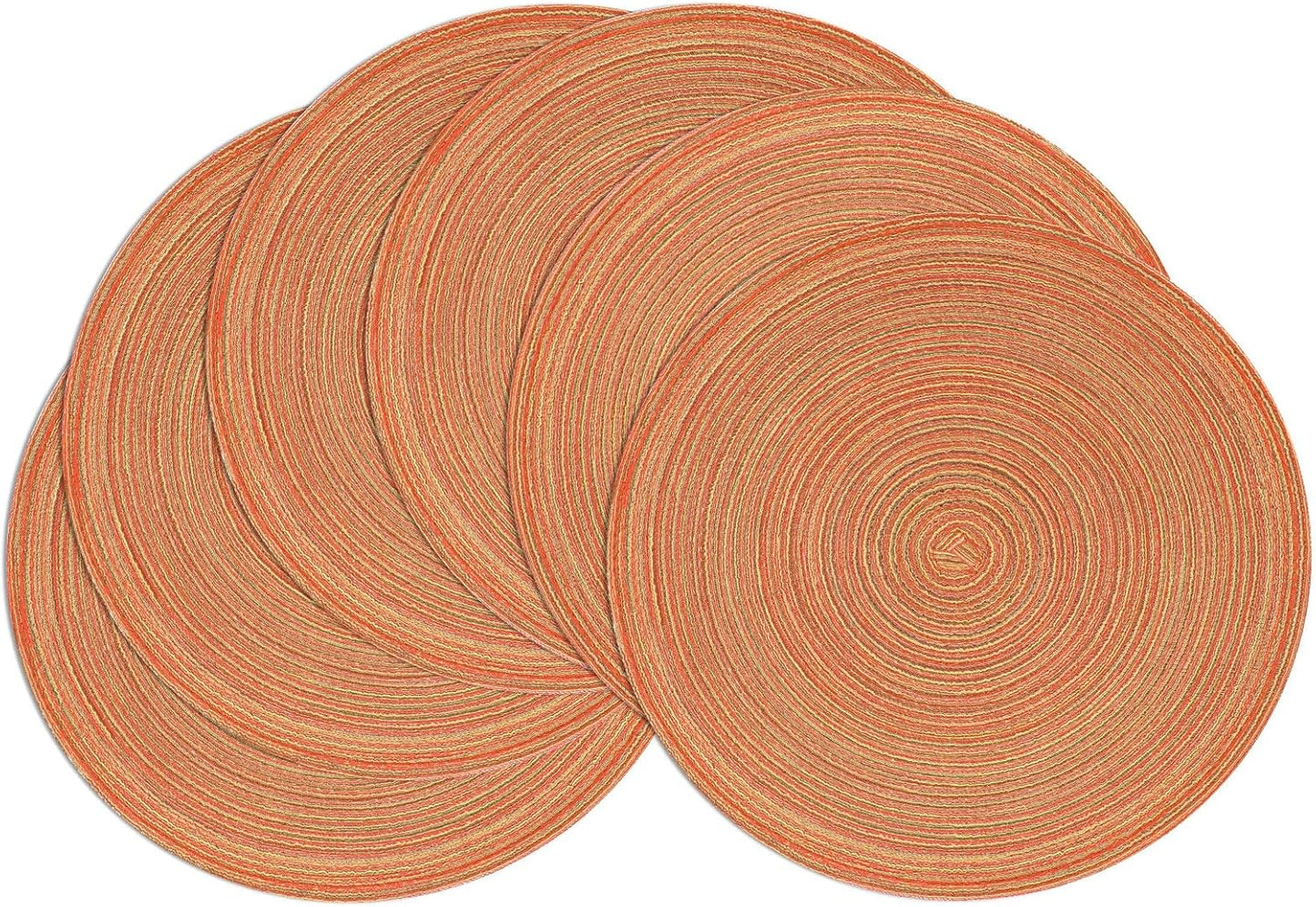 SHACOS 15 inch Round Braided Placemats Set of 6 Non Slip Heat Resistant Cotton Polyester Table Mats Washable Place Mats for Kitchen Dining Party Table Decor (Beige, 6)