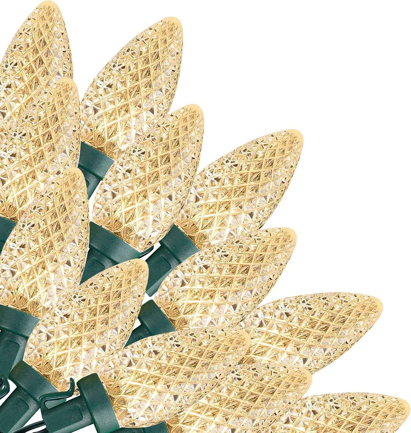 Dazzle Bright C9 Christmas String Lights, 100 LED 66 FT Waterproof Connectable Green Wire Fairy Lights, Christmas Lights for Indoor Outdoor Home Yard Xmas Tree House Decorations (Warm White)