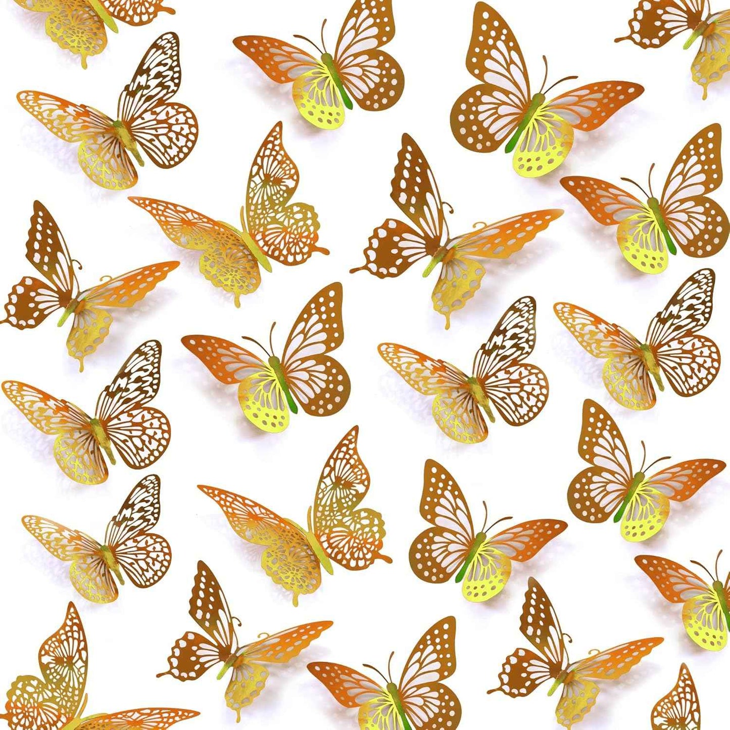 SAOROPEB 3D Butterfly Wall Decor - 48 Pcs, 4 Styles, 3 Sizes, Gold Butterfly Decorations for Birthday & Party Celebrations, Removable Stickers