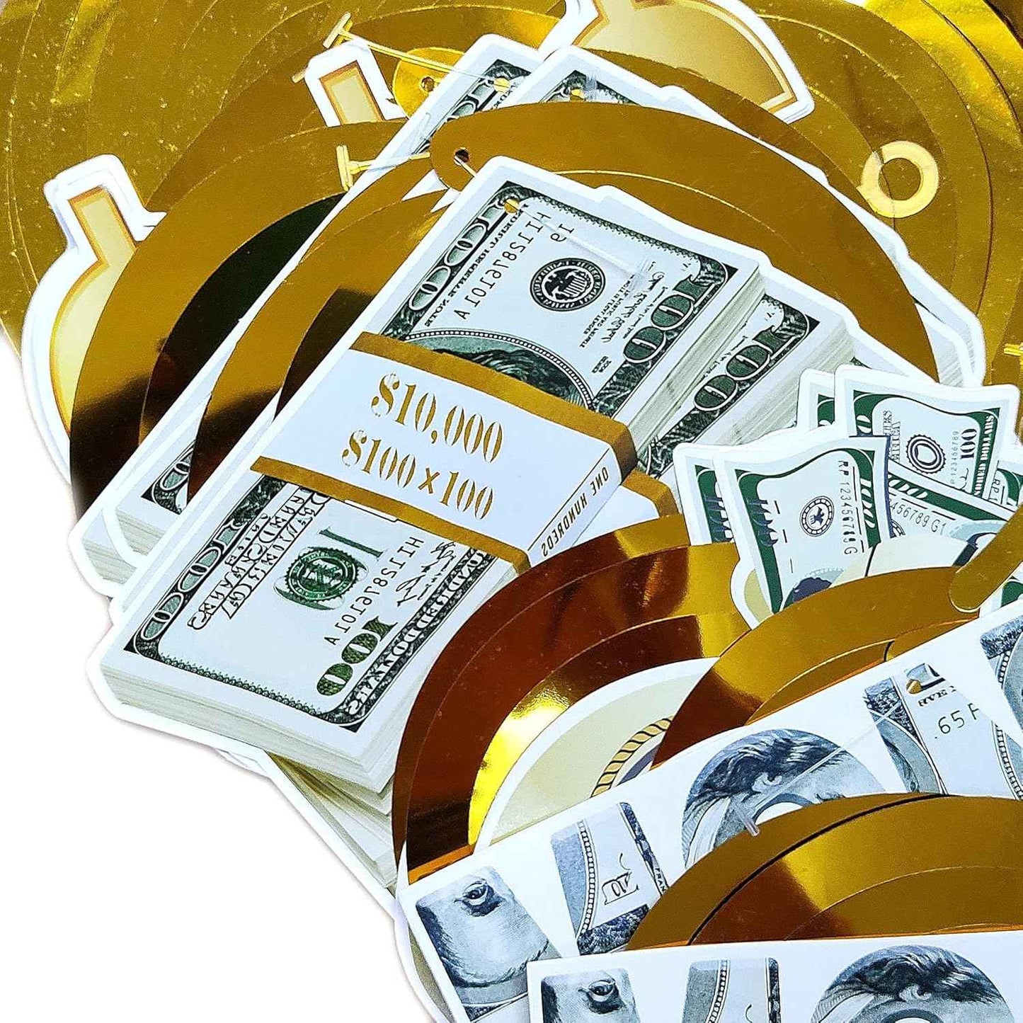 Gold Money Theme Hanging Decoration Dollar Bill Signs Hanging Swirls Money Bag Currency Symbol for Birthdays Casino Weddings Bachelorette Retirement Anniversary Graduations Party Supplies