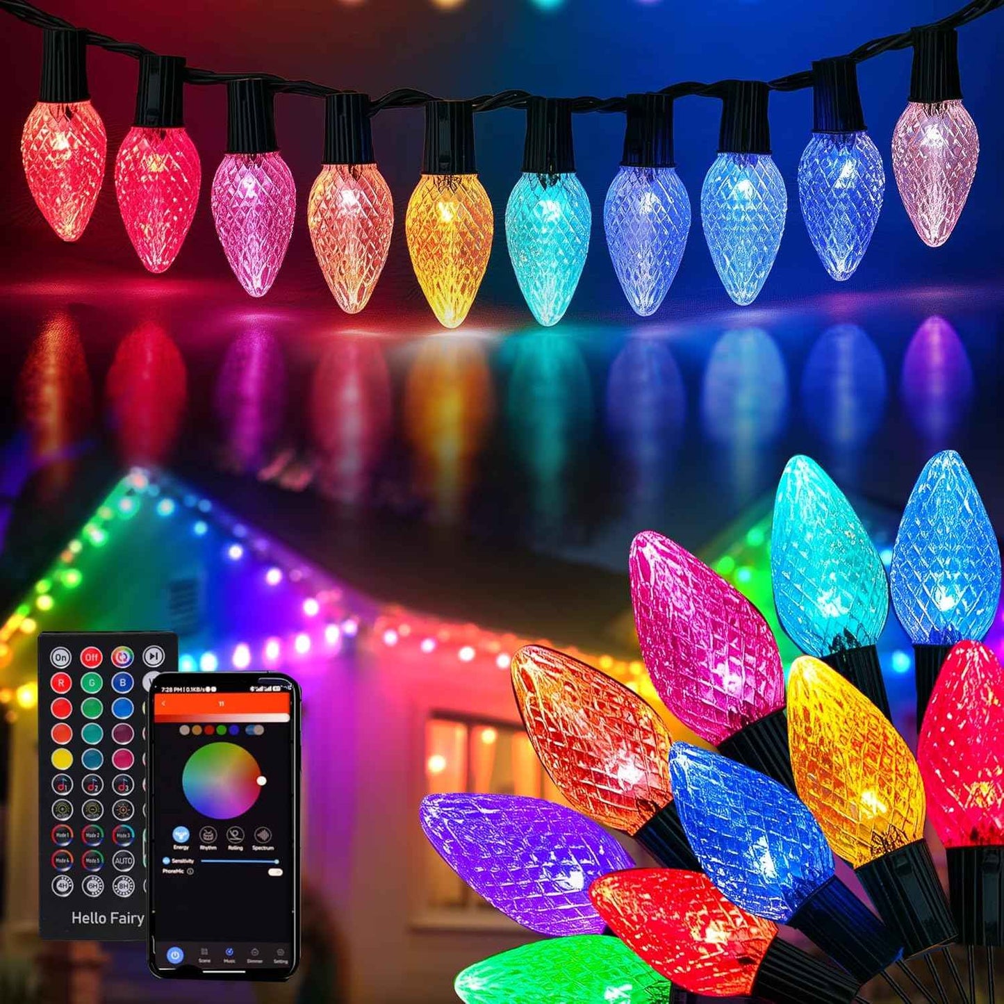 Dazzle Bright C9 Christmas String Lights, 100 LED 66 FT Waterproof Connectable Green Wire Fairy Lights, Christmas Lights for Indoor Outdoor Home Yard Xmas Tree House Decorations (Warm White)