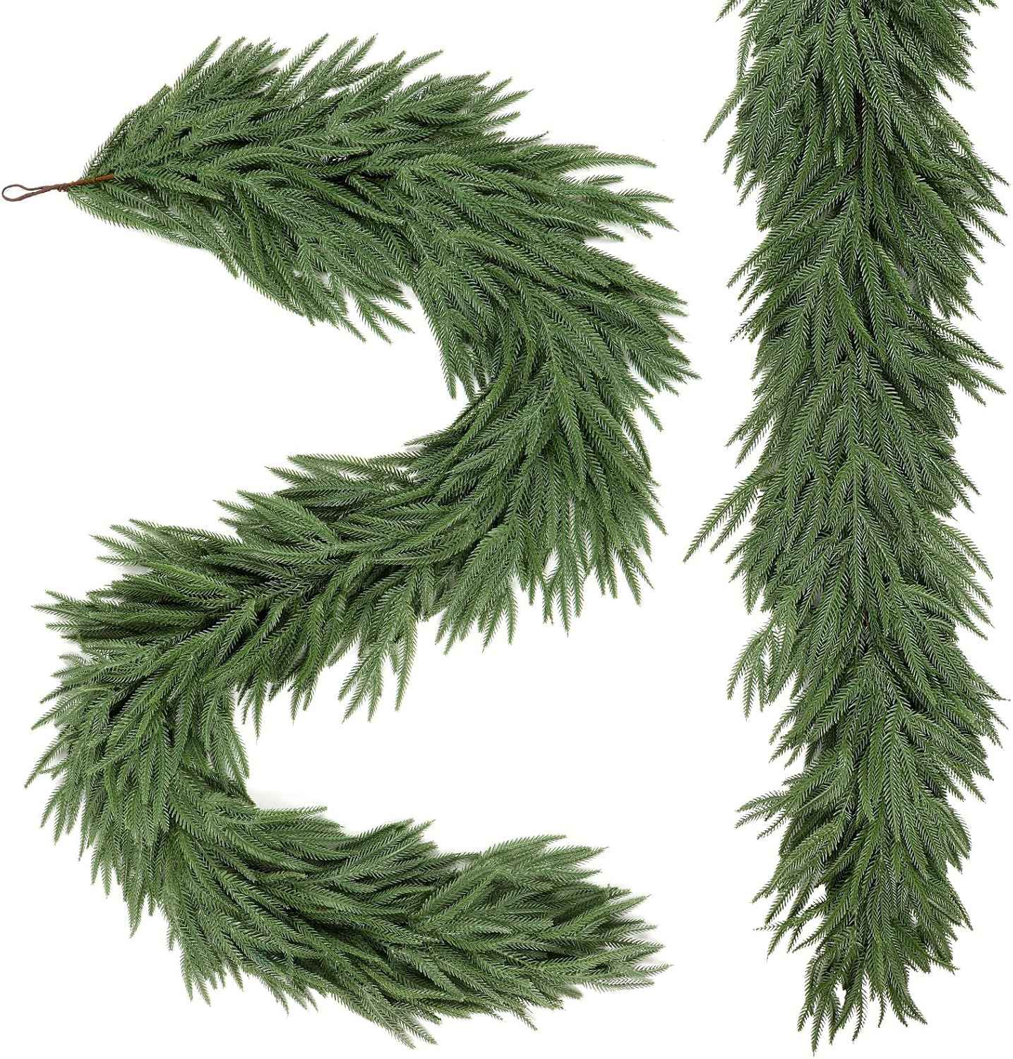 Alupssuc 9ft Christmas Garland, Real Touch Norfolk Pine Garland - Pine Garland, Artificial Greenery Christmas Garland for Mantle, Table, Fireplace, Indoor, Outdoor Christmas Decorations
