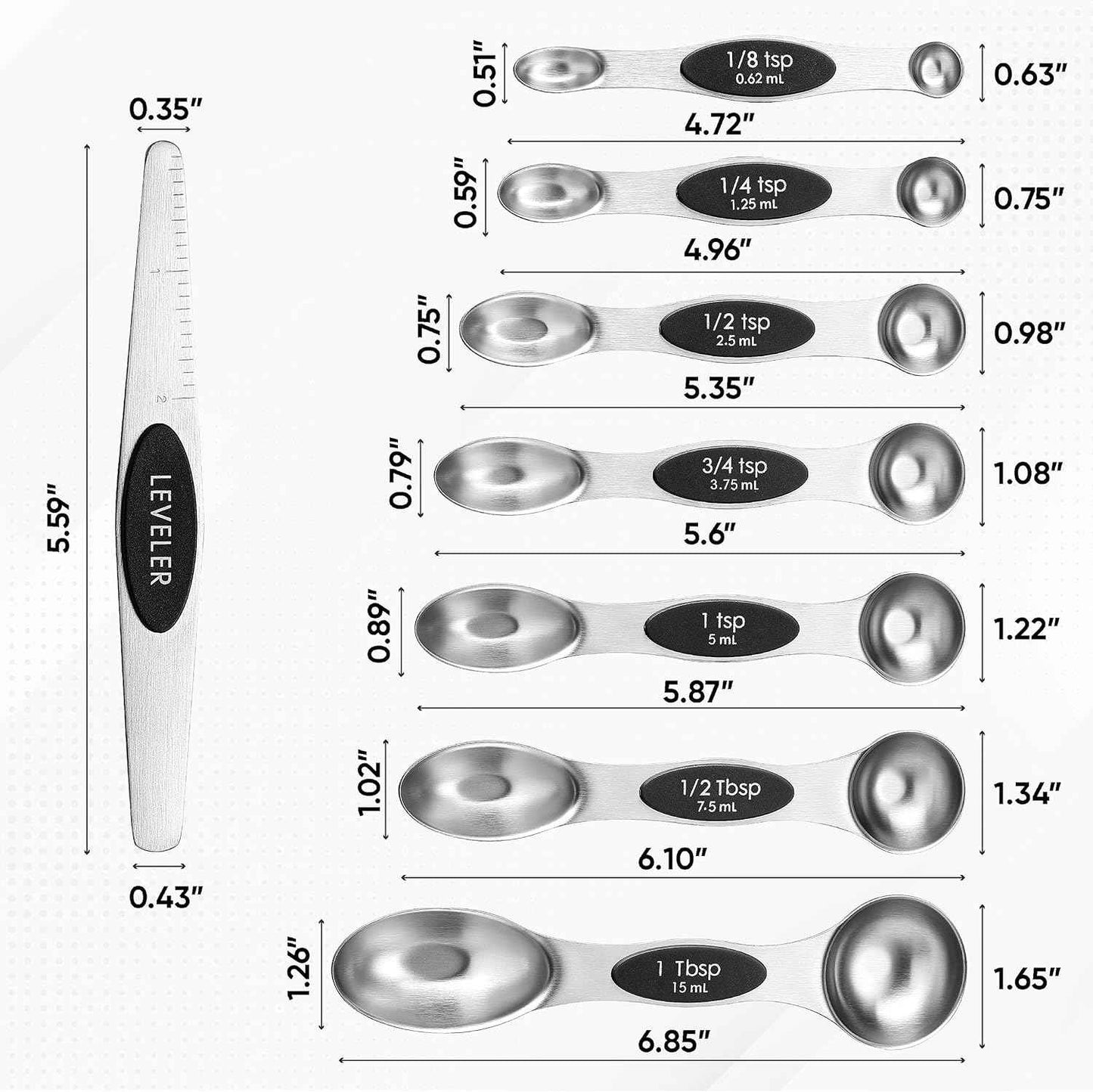 Spring Chef Stainless Steel Magnetic Measuring Spoons Set, Heavy Duty Metal Kitchen Gadgets