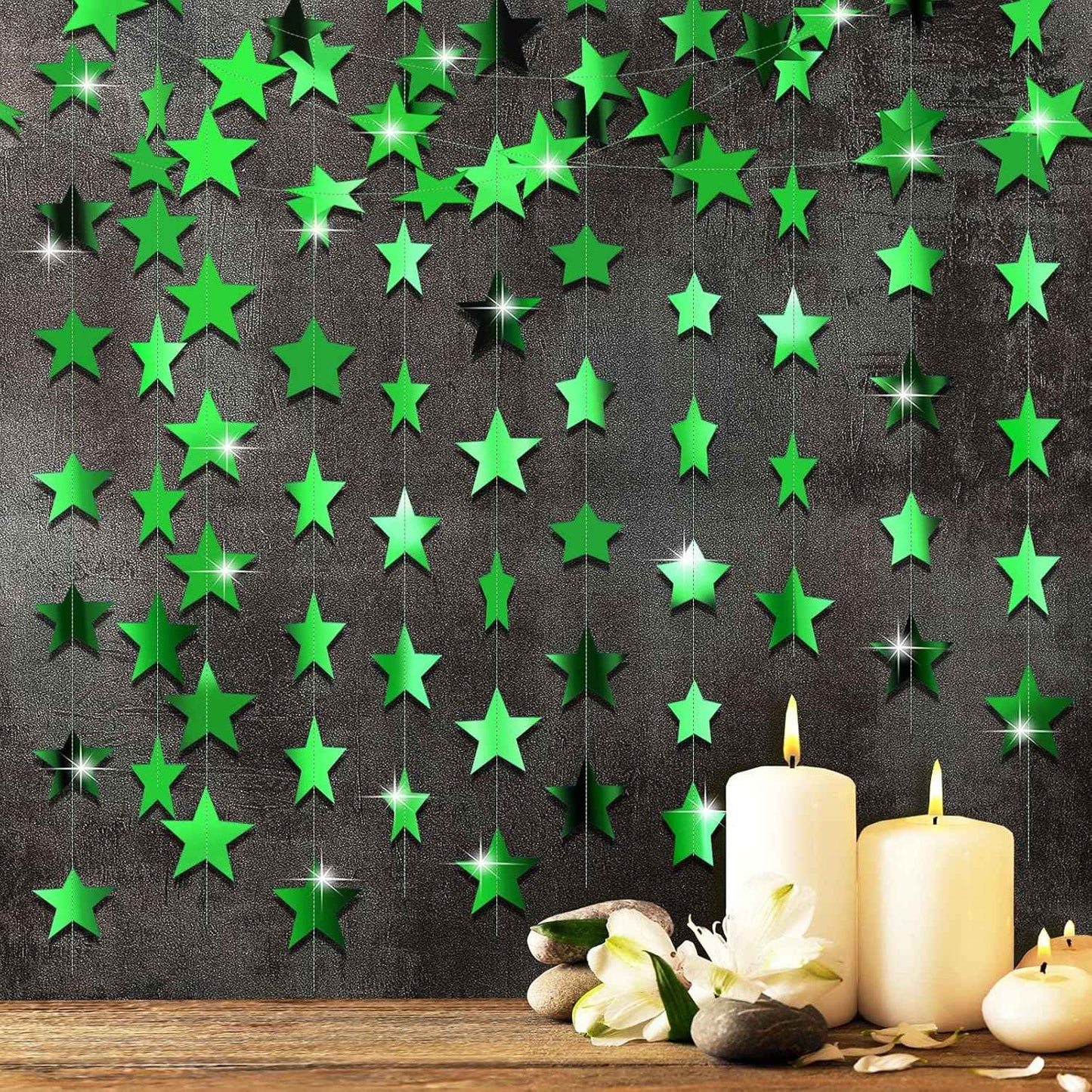 Patelai Glitter Star Garland Banner Christmas Decor 130 Feet Star Hanging Bunting Banner Twinkle Backdrop for Homecoming Classroom Wedding Birthday Halloween Party Supplies(Gold)