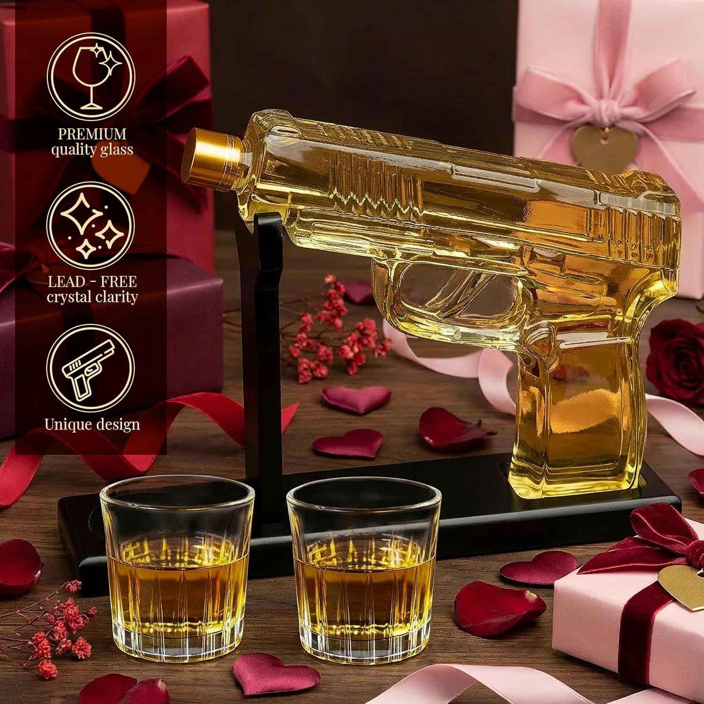 Whiskey Decanter Set with 2 Shot Glasses – Valentine's Gift, Retirement & Birthday Gift for Him – Gift for Men Who Have Everything – Dad, Husband, Groomsmen – Scotch, Bourbon, Liquor, Vodka Dispenser