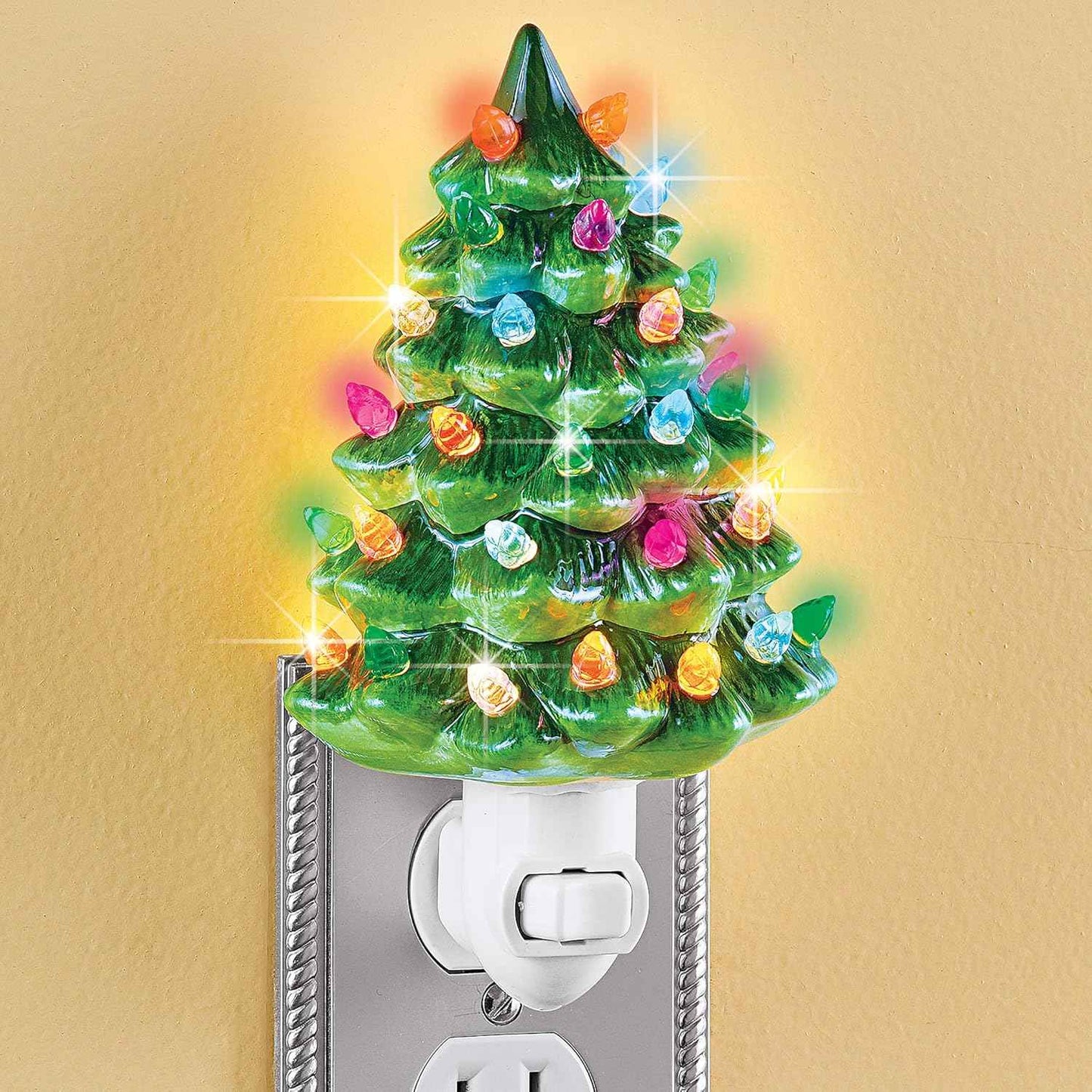 Collections Etc Ceramic Christmas Tree Night Light - 6" H, Nostalgic, Decorative Bathroom Decoration, Green