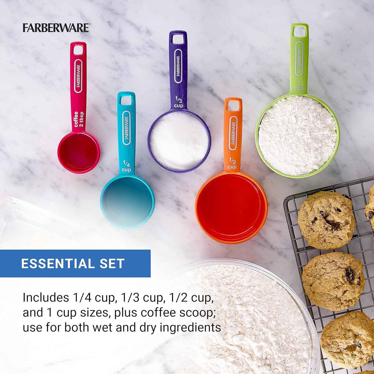 Farberware 5-Piece Measuring Cup Set with Coffee Scoop and Easy-Read Markings
