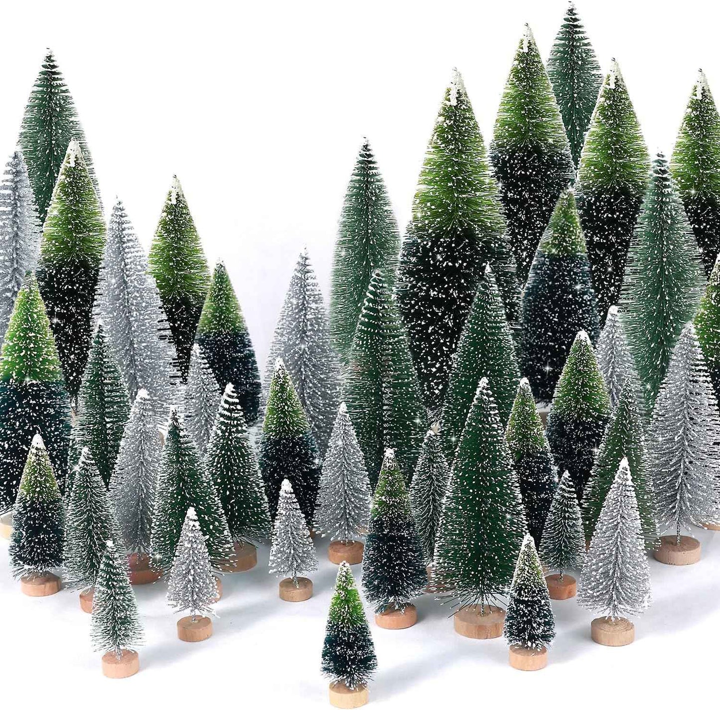 30Pcs Christmas Decorations Mini Christmas Trees, Artificial Christmas Tree Bottle Brush Trees with Wooden Base for Christmas Decor Christmas Party Home Table Craft