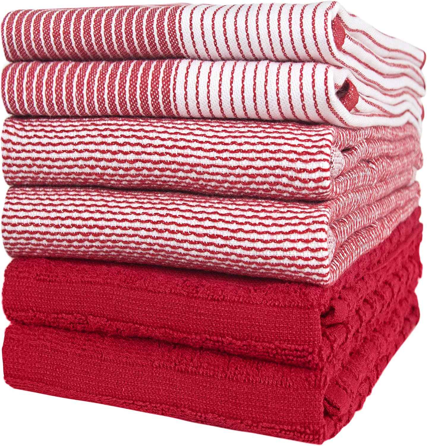 Premium Kitchen Towels (20”x 28”, 6 Pack) | Large Cotton Kitchen Hand Towel | Flat & Terry Dish Cloths | Highly Absorbent Tea Towels Set with Hanging Loop | Gray