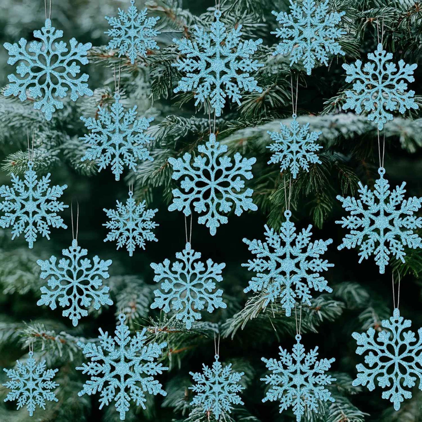 24PCS Snowflake Ornaments, Christmas White Snowflakes Tree Decorations, Plastic Glitter Snow Flakes Decorating Hanging, Xmas Tree Ornaments Indoor Ceiling Fireplace Winter Wonderland Decor