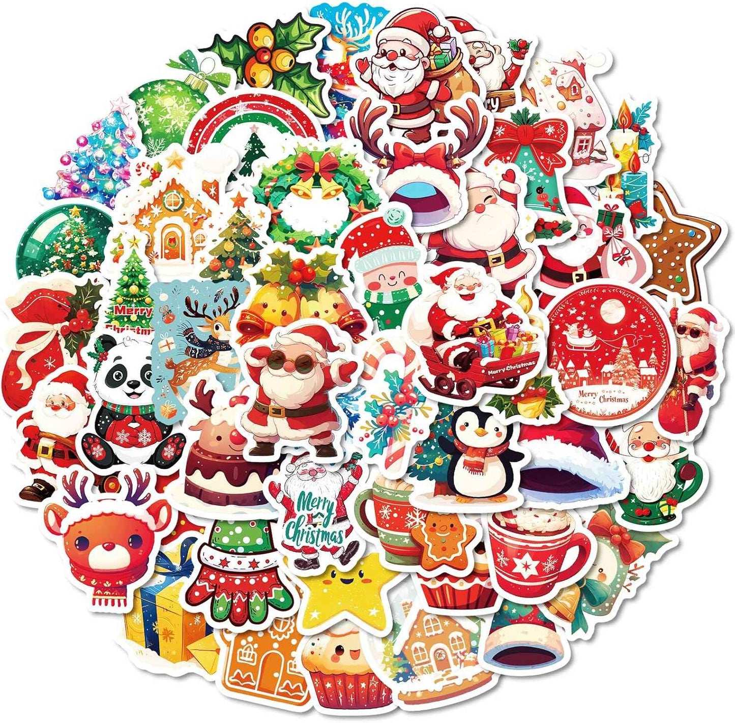 50 PCS Christmas Theme Stickers, Waterproof Xmas Holiday Party Stickers, Kids and Youth Decals for Scrapbook,Xmas Party Favorite (Christmas-01)