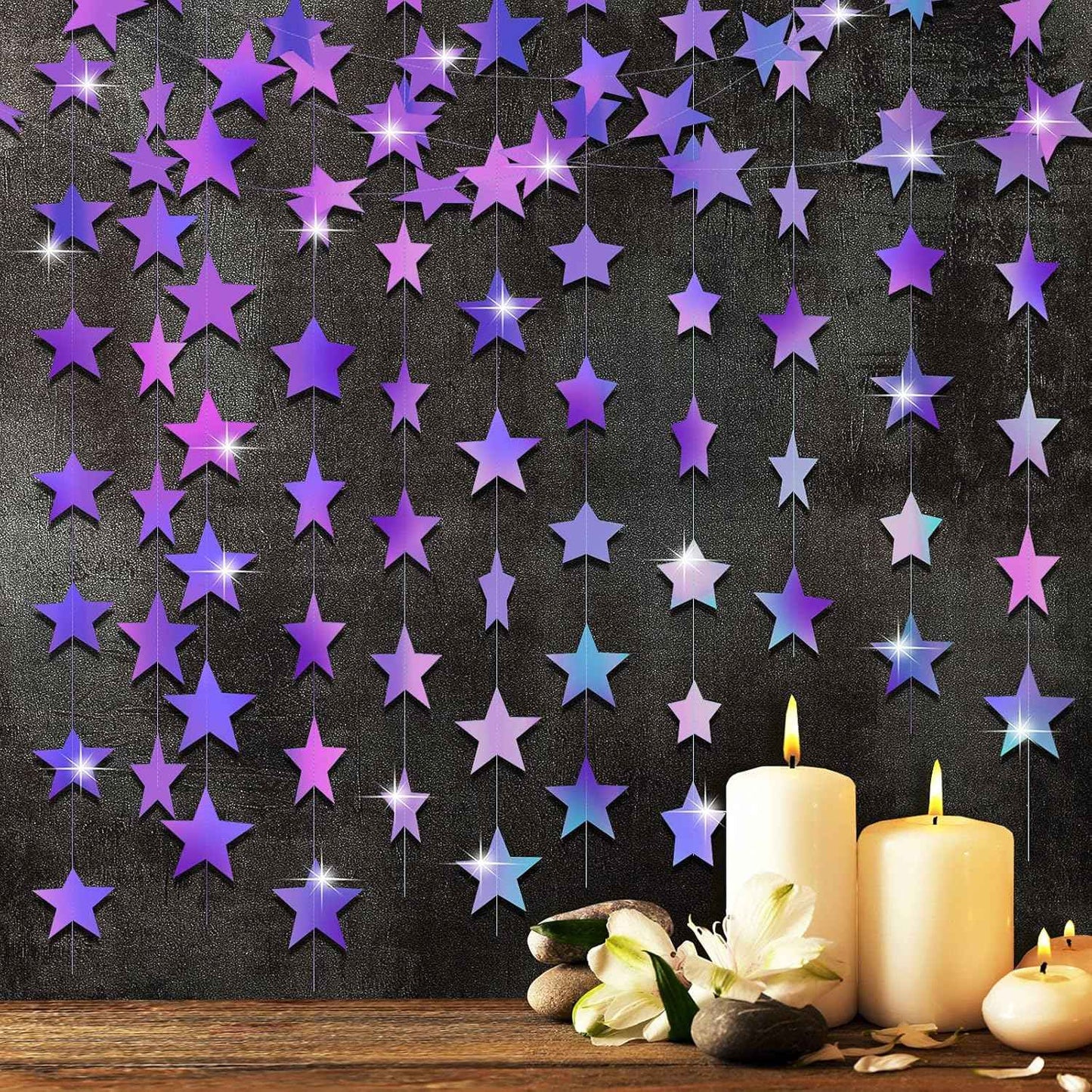 Patelai Glitter Star Garland Banner Christmas Decor 130 Feet Star Hanging Bunting Banner Twinkle Backdrop for Homecoming Classroom Wedding Birthday Halloween Party Supplies(Gold)