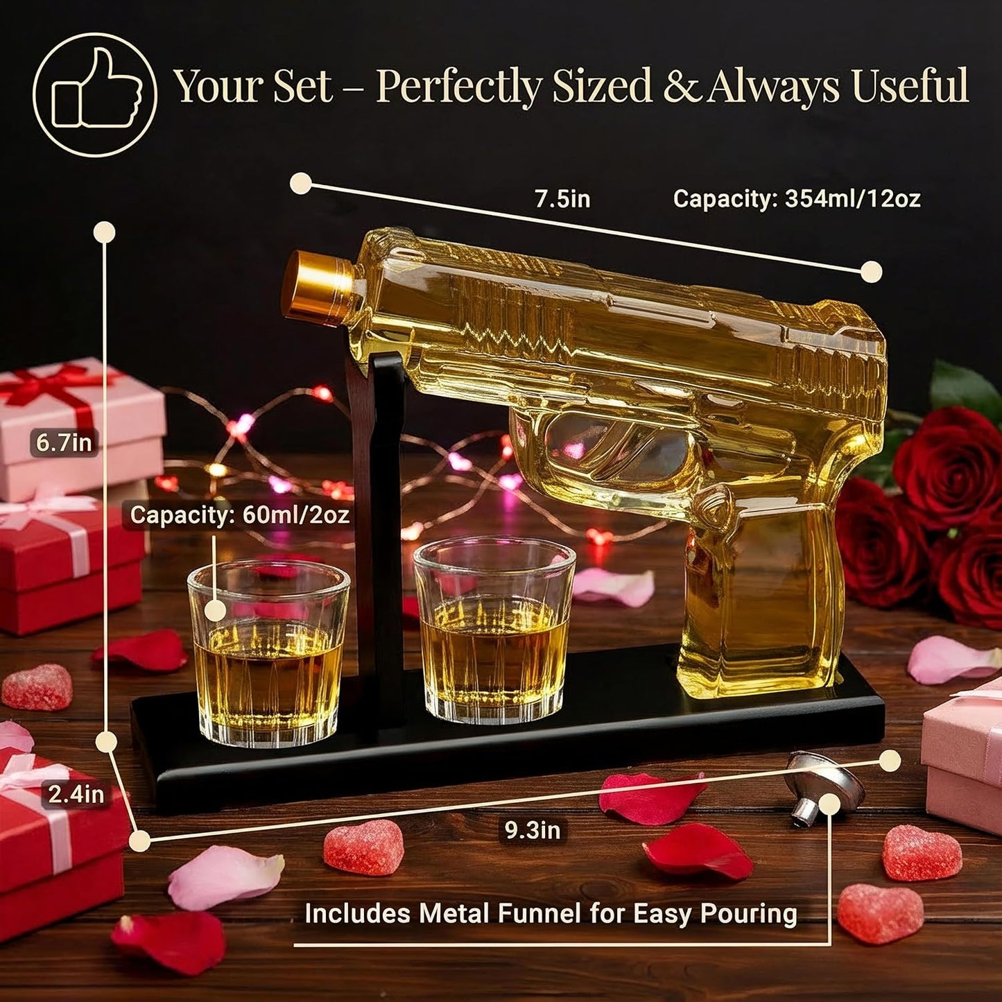 Whiskey Decanter Set with 2 Shot Glasses – Valentine's Gift, Retirement & Birthday Gift for Him – Gift for Men Who Have Everything – Dad, Husband, Groomsmen – Scotch, Bourbon, Liquor, Vodka Dispenser