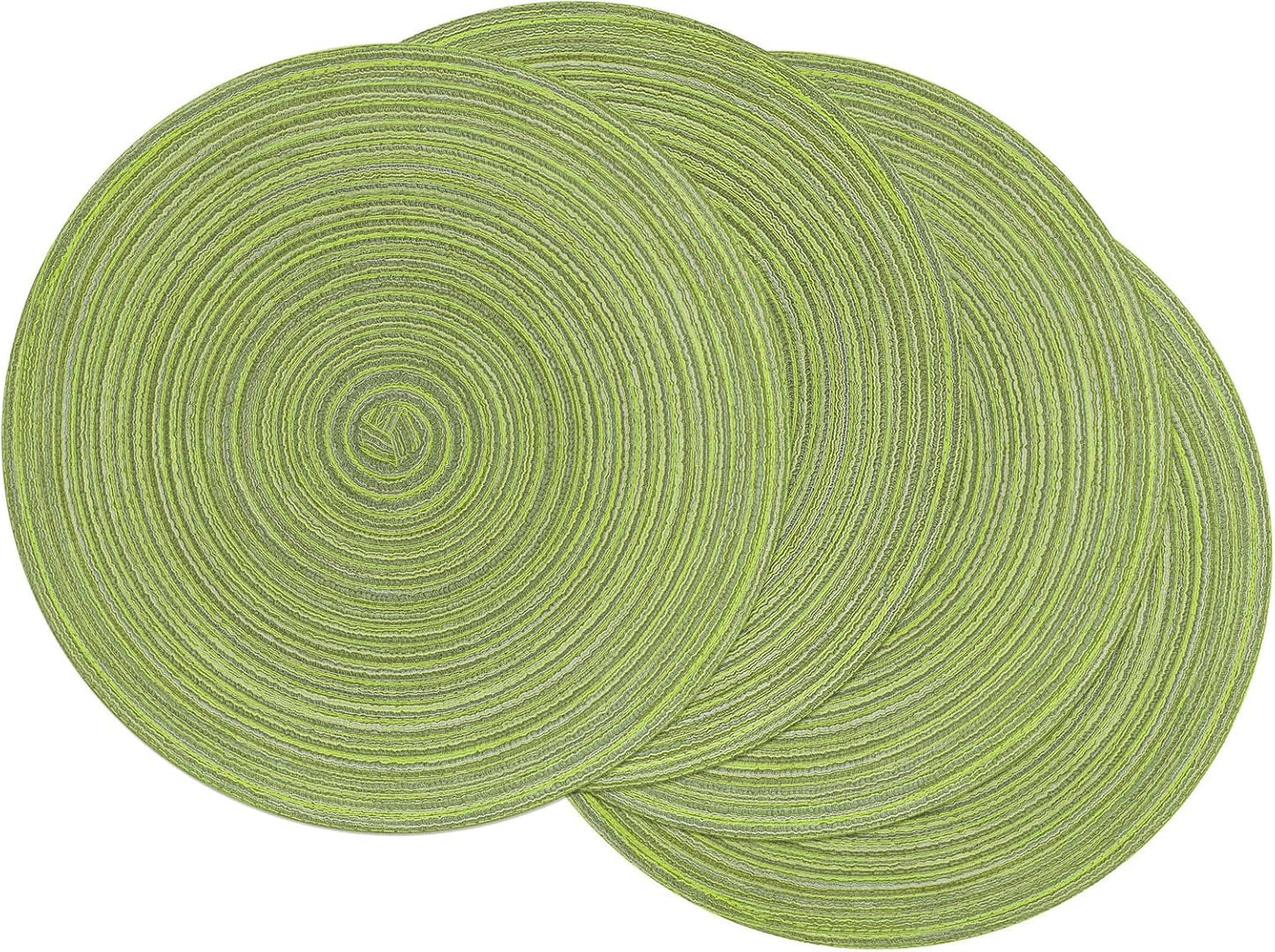 SHACOS 15 inch Round Braided Placemats Set of 6 Non Slip Heat Resistant Cotton Polyester Table Mats Washable Place Mats for Kitchen Dining Party Table Decor (Beige, 6)
