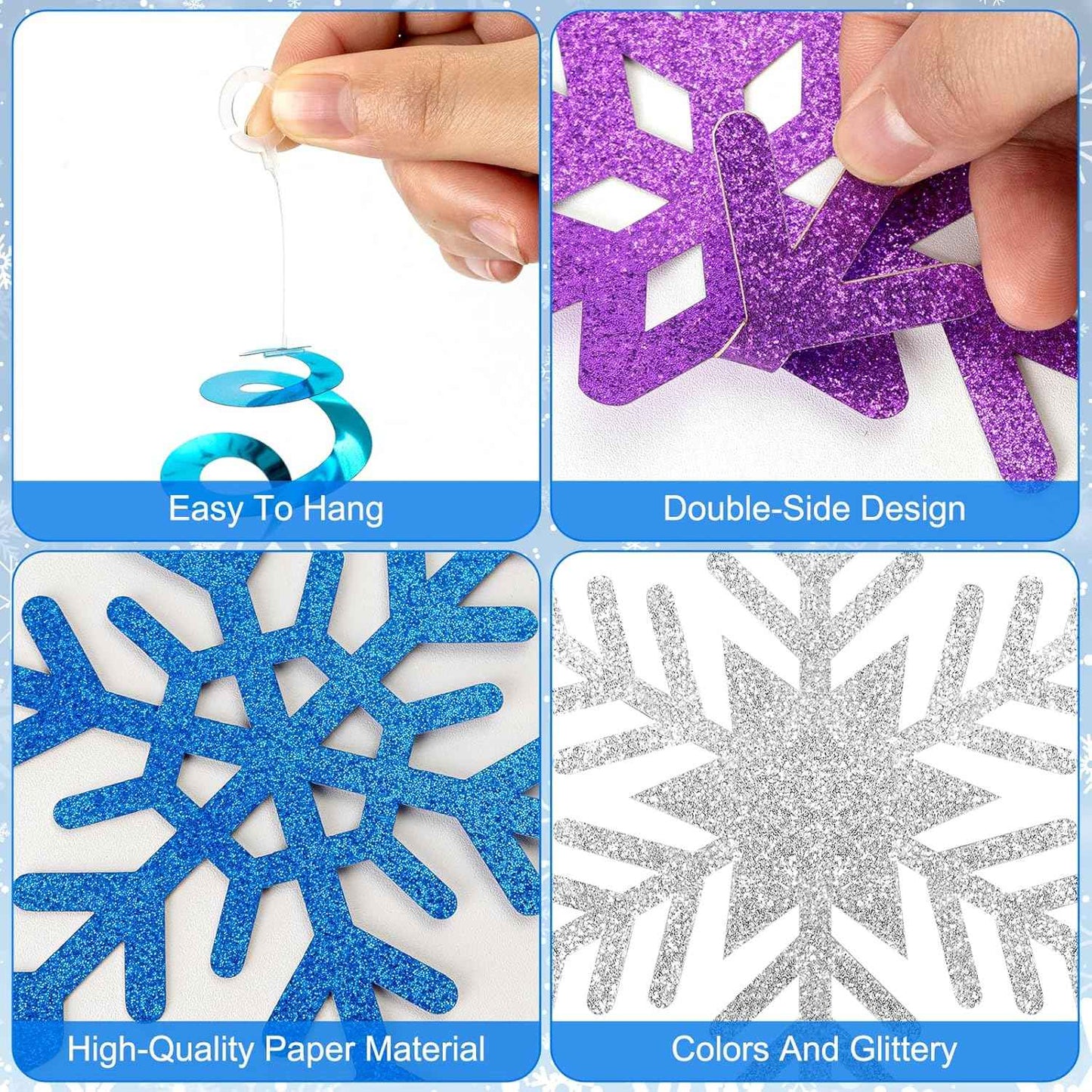 20 Pcs Winter Snowflake Hanging Swirl Decorations - Snowflake Hanging Ceiling Streamers Blue Silver Purple Garland Ornament for Frozen Winter Wonderland Holiday Birthday Party Decorations